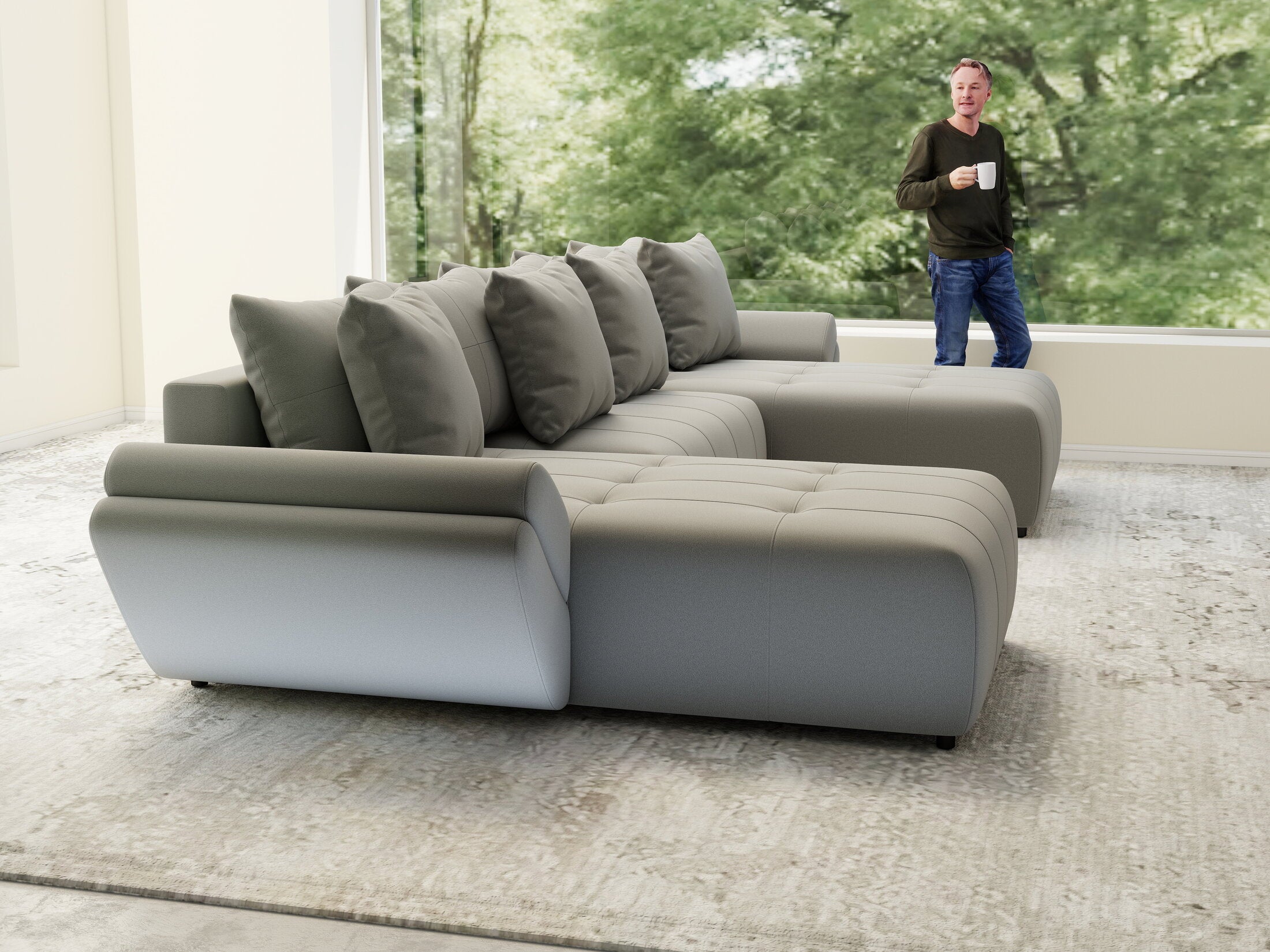 Colțar extensibil dumonde cu ladă de depozitare si sezut confortabil din spuma HR, Berlin U Royal Grey 380x180 cm