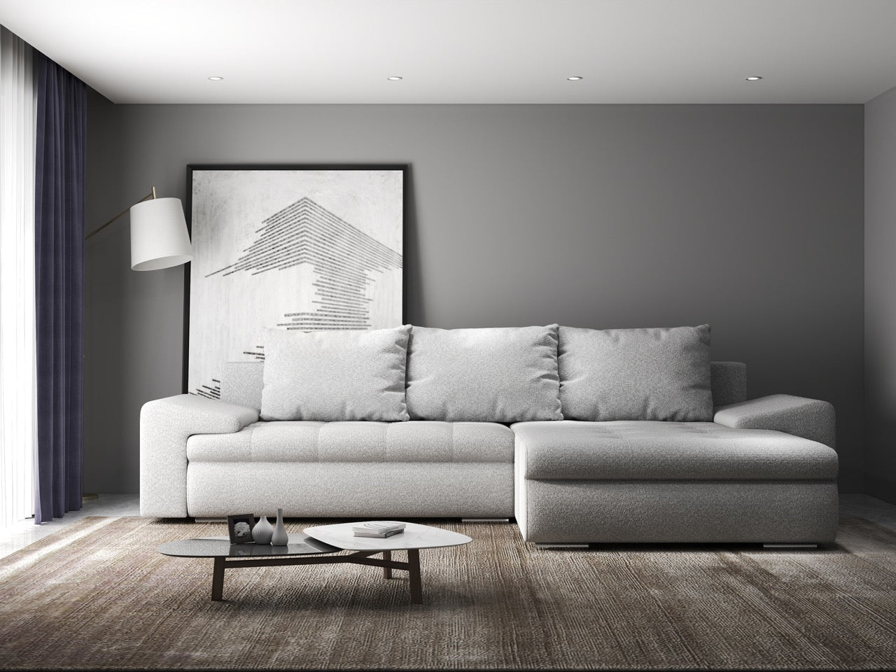 Colțar extensibil dumonde cu ladă de depozitare si sezut confortabil din spuma HR, Leonardo Euphoria Dove 260x185 cm II Fabrica