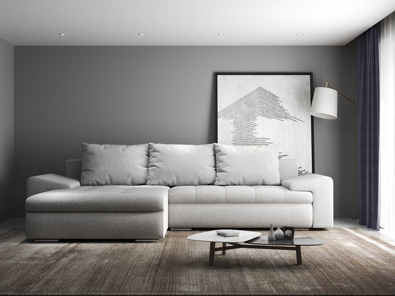 Colțar extensibil dumonde cu ladă de depozitare si sezut confortabil din spuma HR, Leonardo Euphoria Dove 260x185 cm Fabrica