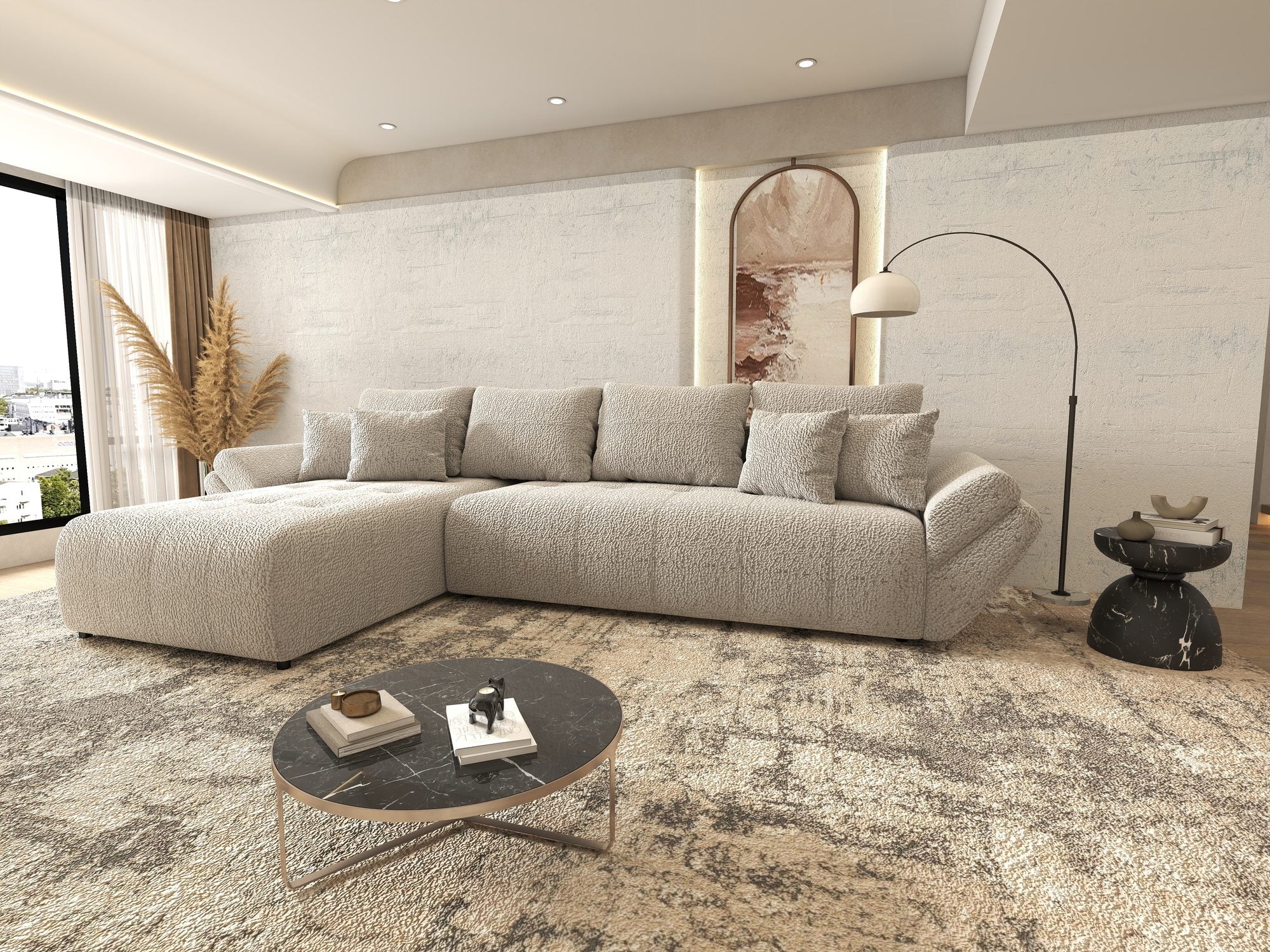 Colțar extensibil dumonde cu ladă de depozitare si sezut confortabil din spuma high-density, Berlin XL Jaguar Gri 19 350x185 cm