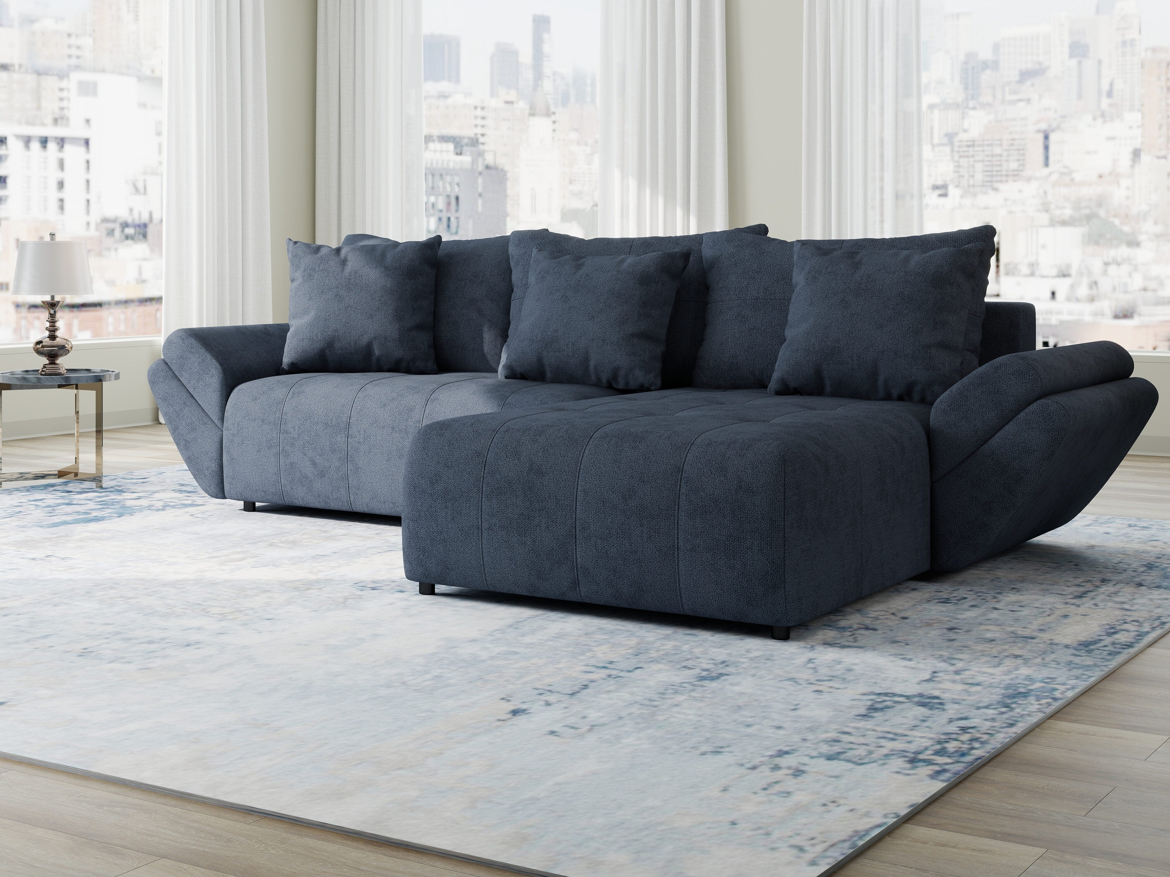 Colțar extensibil dumonde cu ladă de depozitare si sezut confortabil din spuma HR, Berlin Enjoy Antracit 280x185 cm II