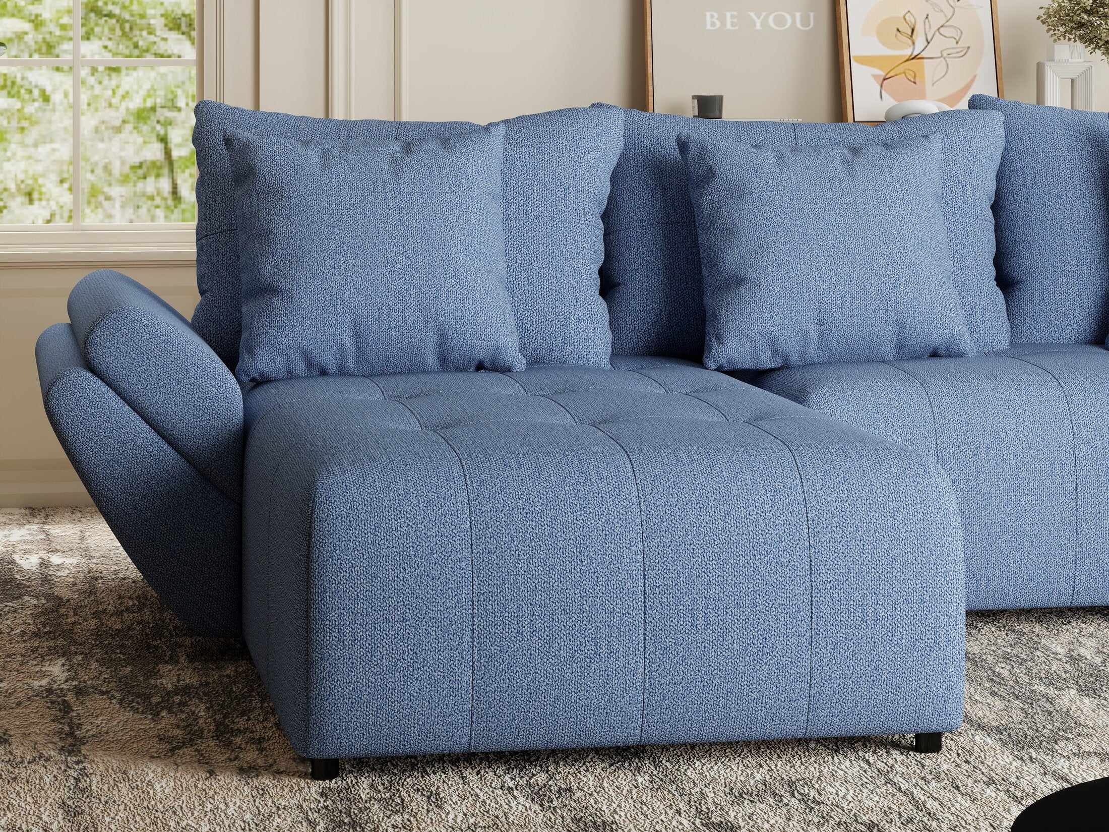 Colțar extensibil dumonde cu ladă de depozitare si sezut confortabil din spuma HR, Berlin Enjoy Albastru 280x185 cm