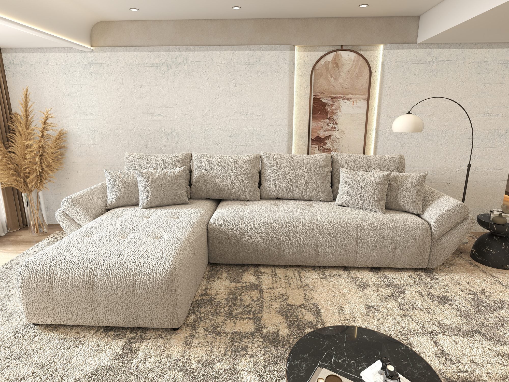 Colțar extensibil dumonde cu ladă de depozitare si sezut confortabil din spuma high-density, Berlin XL Jaguar Gri 19 350x185 cm