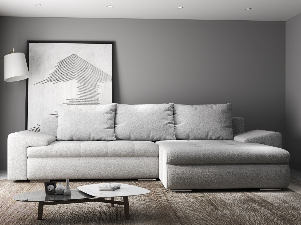 Colțar extensibil dumonde cu ladă de depozitare si sezut confortabil din spuma HR, Leonardo Euphoria Dove 260x185 cm II Fabrica