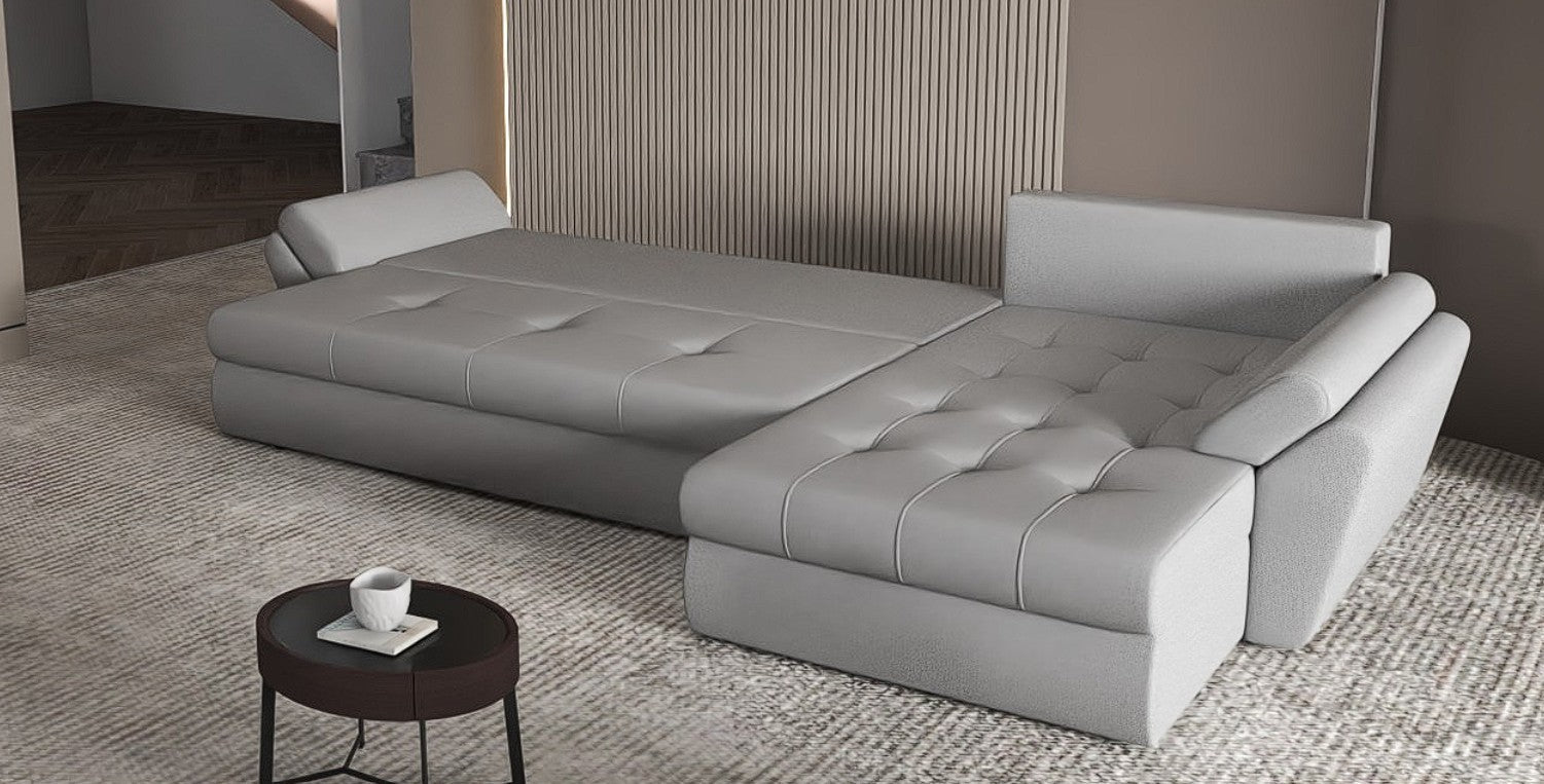 Colțar extensibil dumonde cu ladă de depozitare si sezut confortabil din spuma HR, Loana XL Enjoy Gri 335x185 cm Fabrica