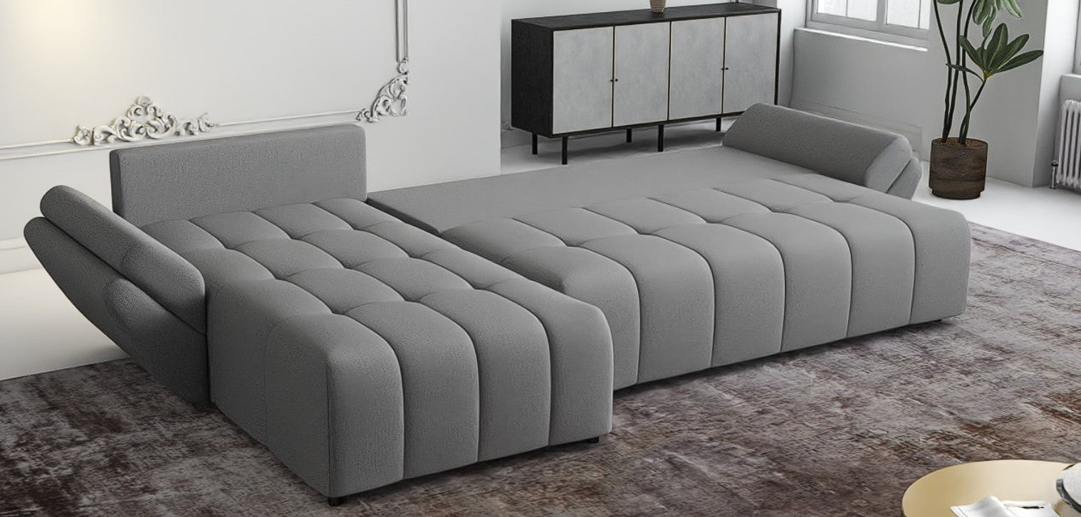 Colțar extensibil dumonde cu ladă de depozitare si sezut confortabil din spuma HR, Berlin XL Enjoy Grey 350x185 cm Fabrica