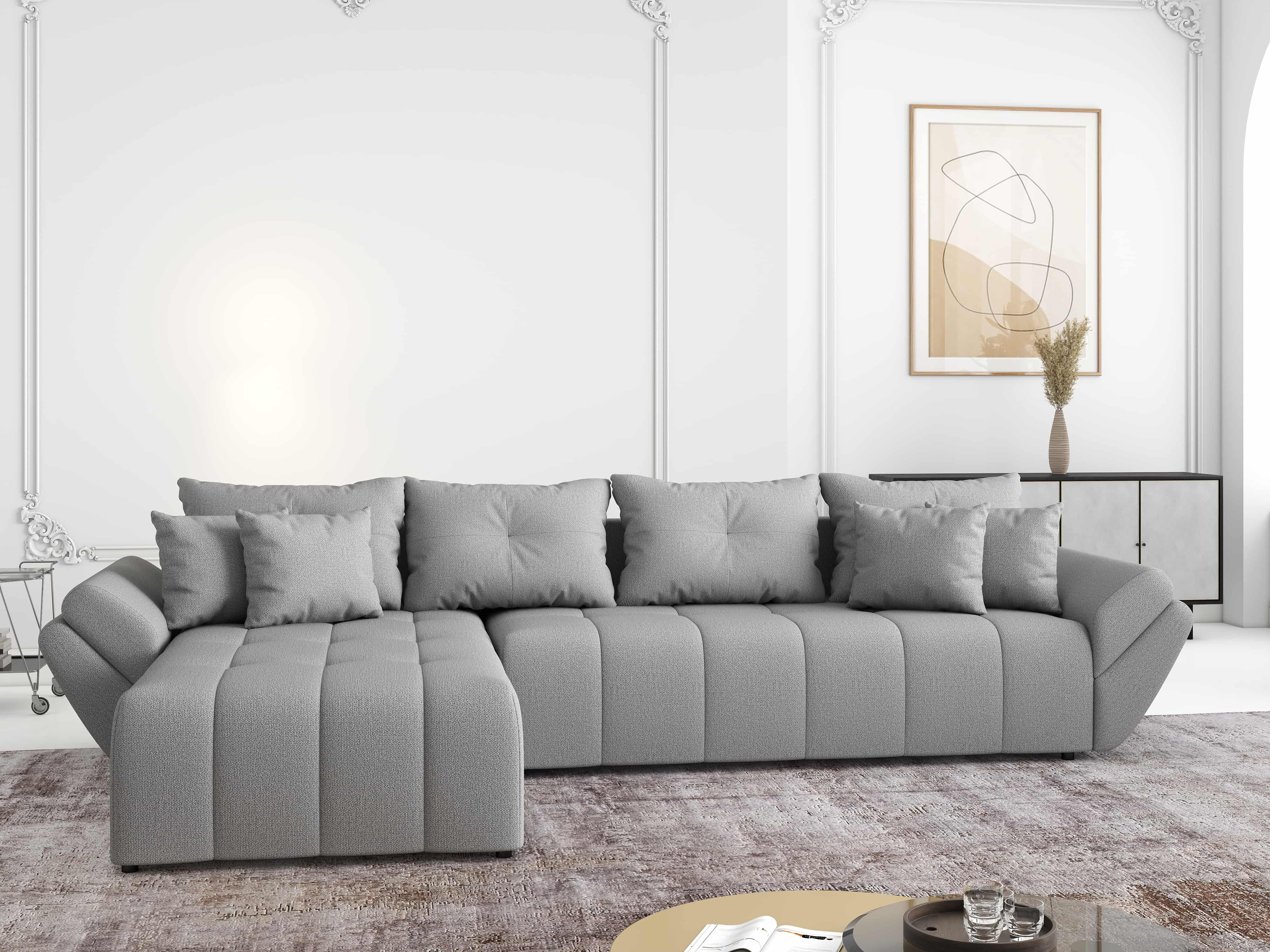Colțar extensibil dumonde cu ladă de depozitare si sezut confortabil din spuma HR, Berlin XL Enjoy Grey 350x185 cm Fabrica