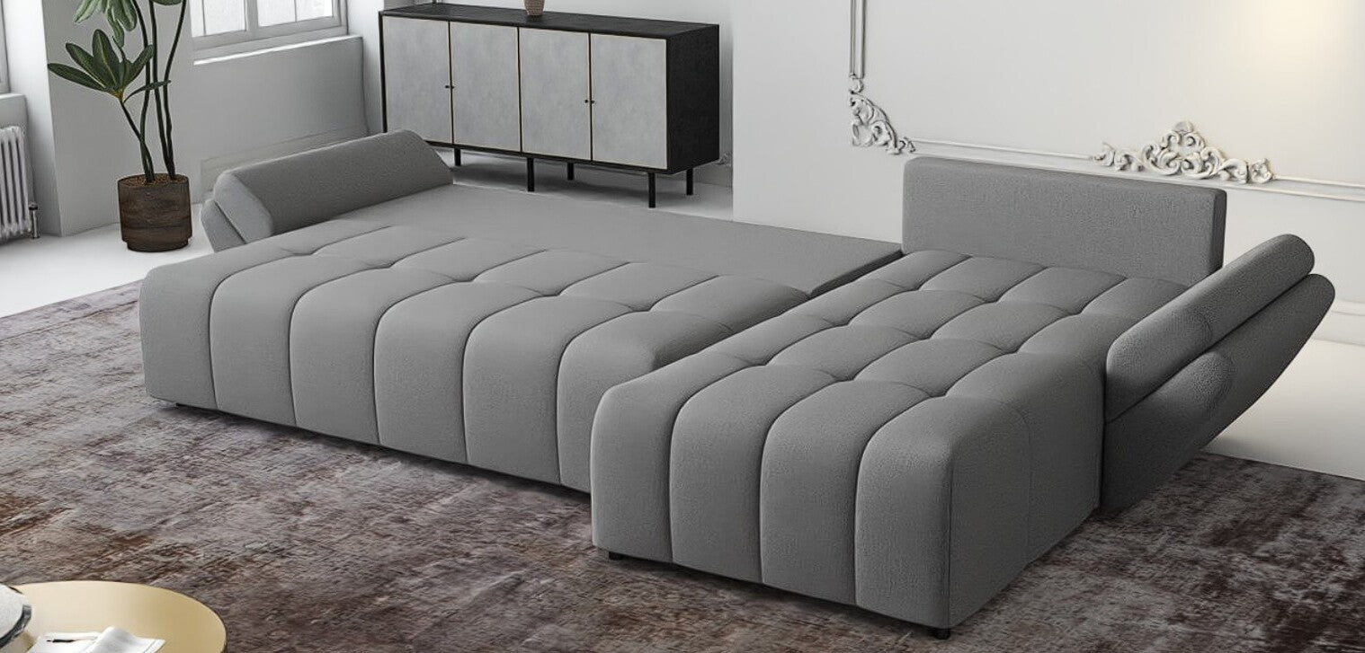 Colțar extensibil dumonde cu ladă de depozitare si sezut confortabil din spuma HR, Berlin XL Enjoy Grey 350x185 cm II Fabrica