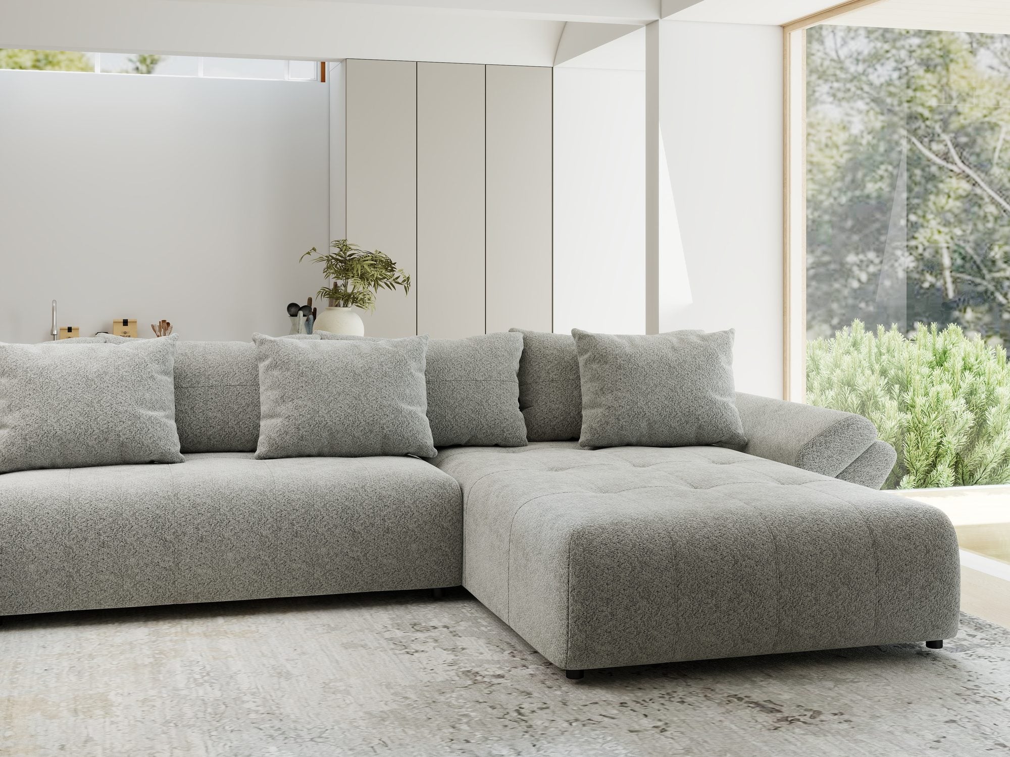 Colțar extensibil dumonde cu ladă de depozitare si sezut confortabil din spuma high-density, Berlin U Arena Gri 15 380x180 cm