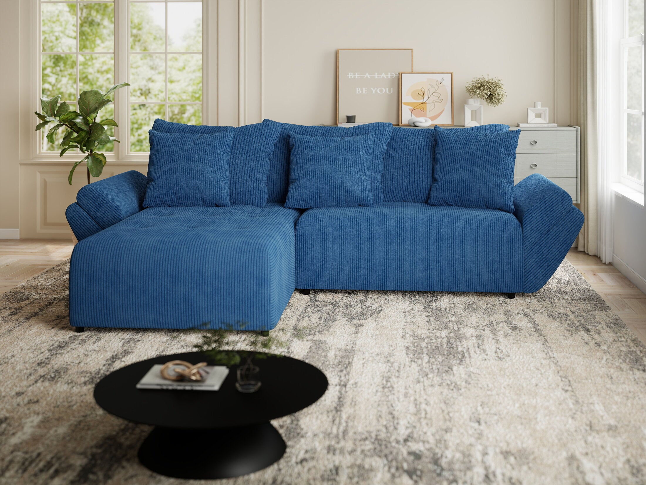 Colțar extensibil dumonde cu ladă de depozitare si sezut confortabil din spuma HR, Berlin Zoom Albastru 280x185 cm