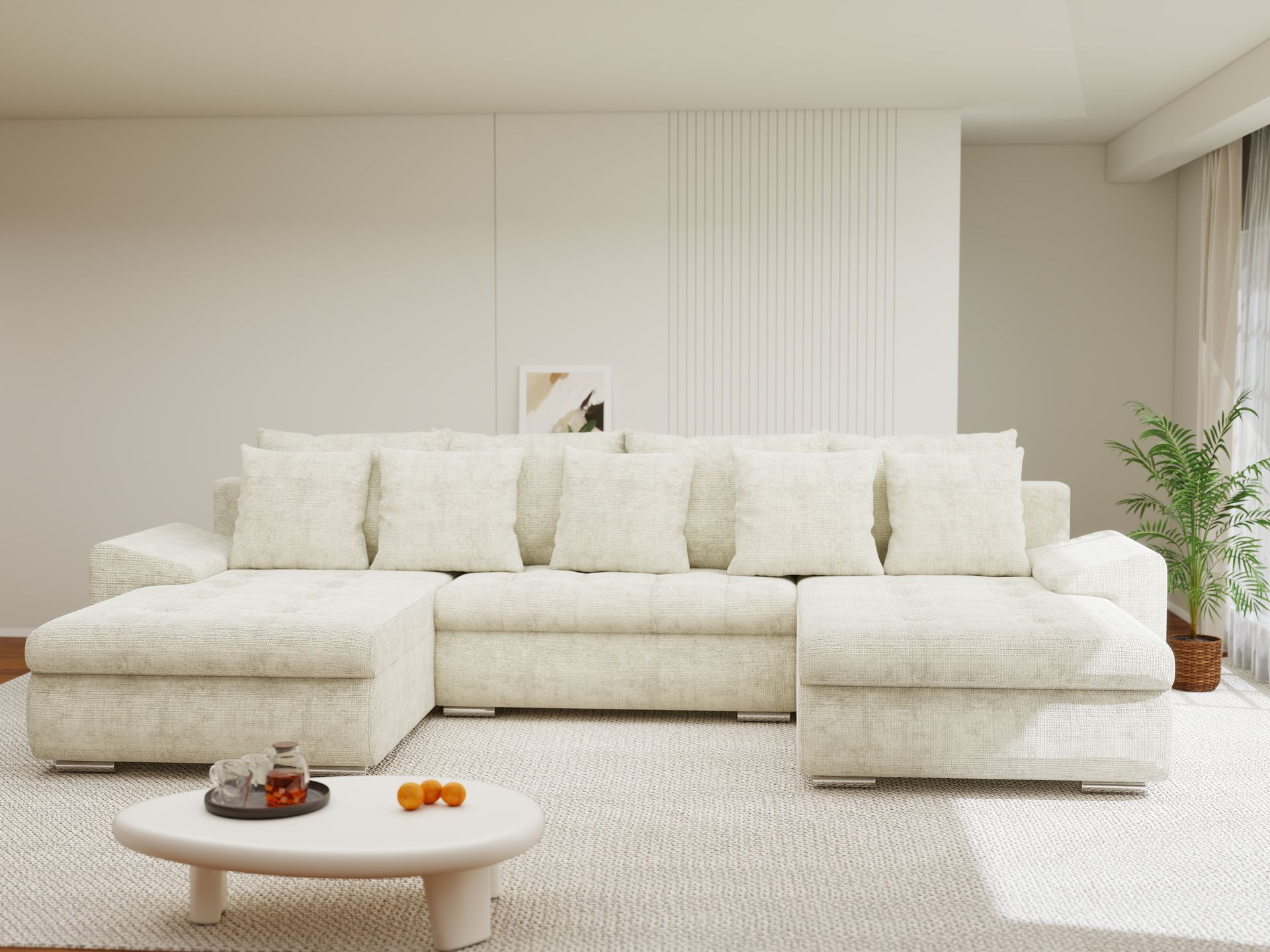 Colțar extensibil dumonde cu ladă de depozitare si sezut confortabil din spuma high-density, Leonardo U Cremona Bej 01 360x185 cm