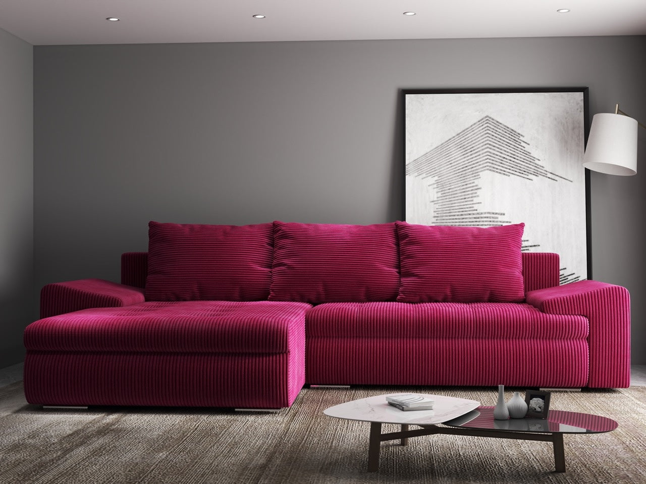 Colțar extensibil dumonde cu ladă de depozitare si sezut confortabil din spuma HR, Leonardo Zoom Rosu 260x185 cm Fabrica