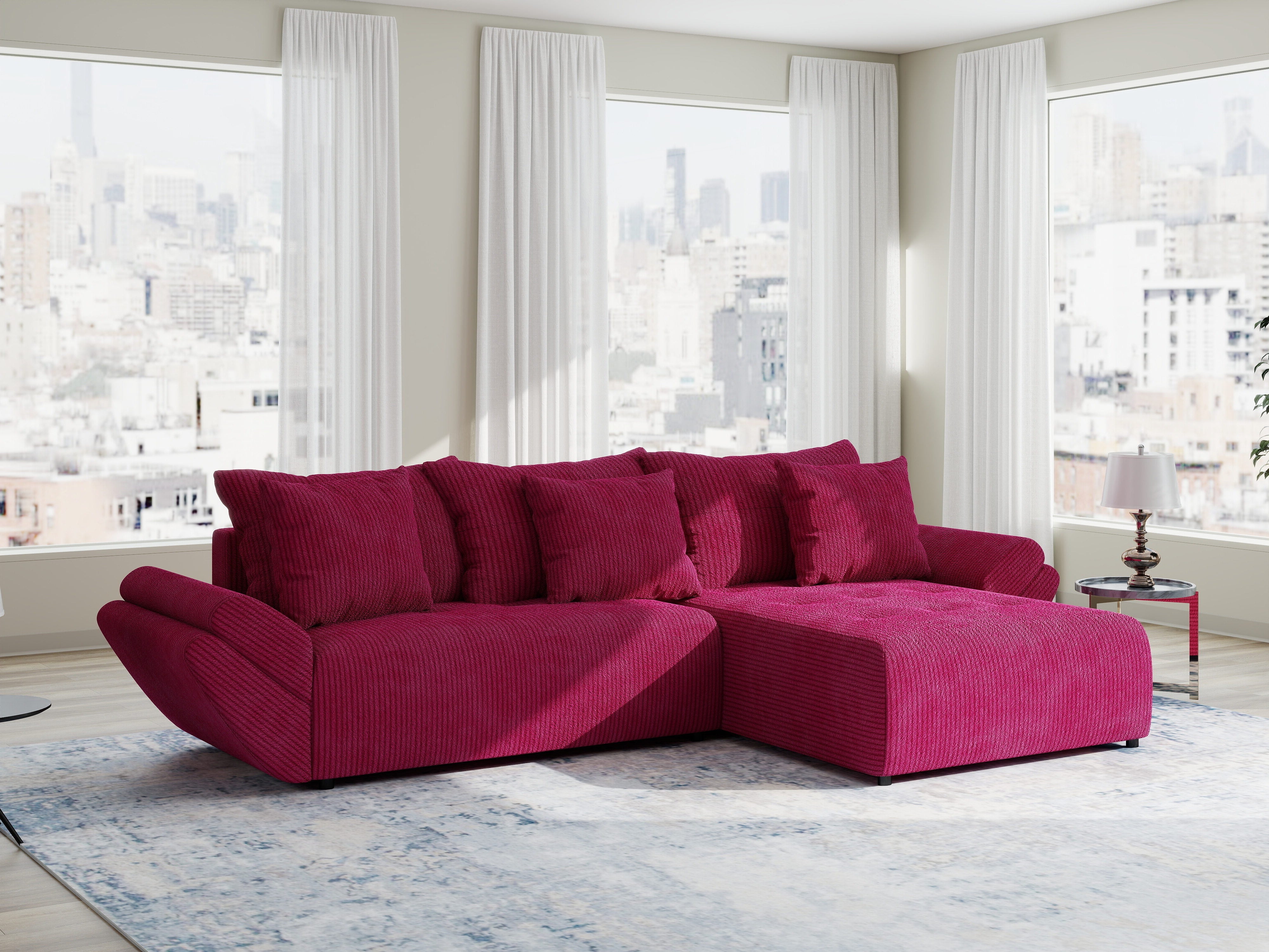 Colțar extensibil dumonde cu ladă de depozitare si sezut confortabil din spuma HR, Berlin Zoom Rosu 280x185 cm II