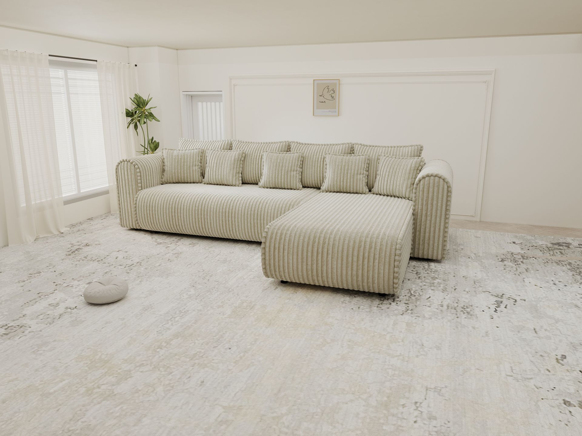 Colțar extensibil dumonde cu ladă de depozitare si sezut confortabil din spuma high-density, Monaco XL Tilia Bej II 340x185 cm