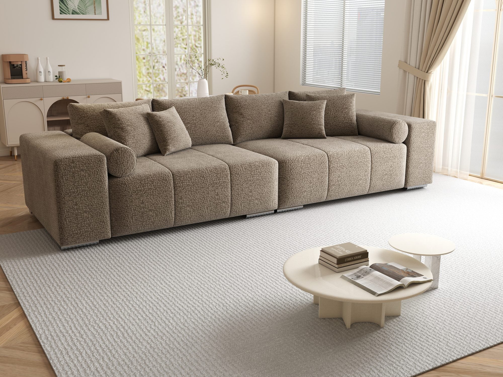 Canapea extensibilă dumonde cu ladă de depozitare si sezut confortabil din spuma high-density, Marbela XXL Jaguar Maro Cappuccino 8 290x100 cm
