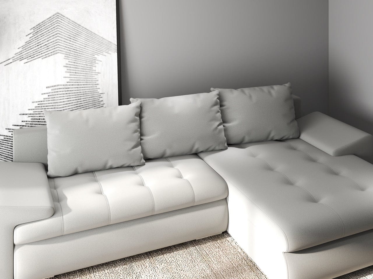 Colțar extensibil dumonde cu ladă de depozitare si sezut confortabil din spuma HR, Leonardo Royal Gri 260x185 cm II Fabrica