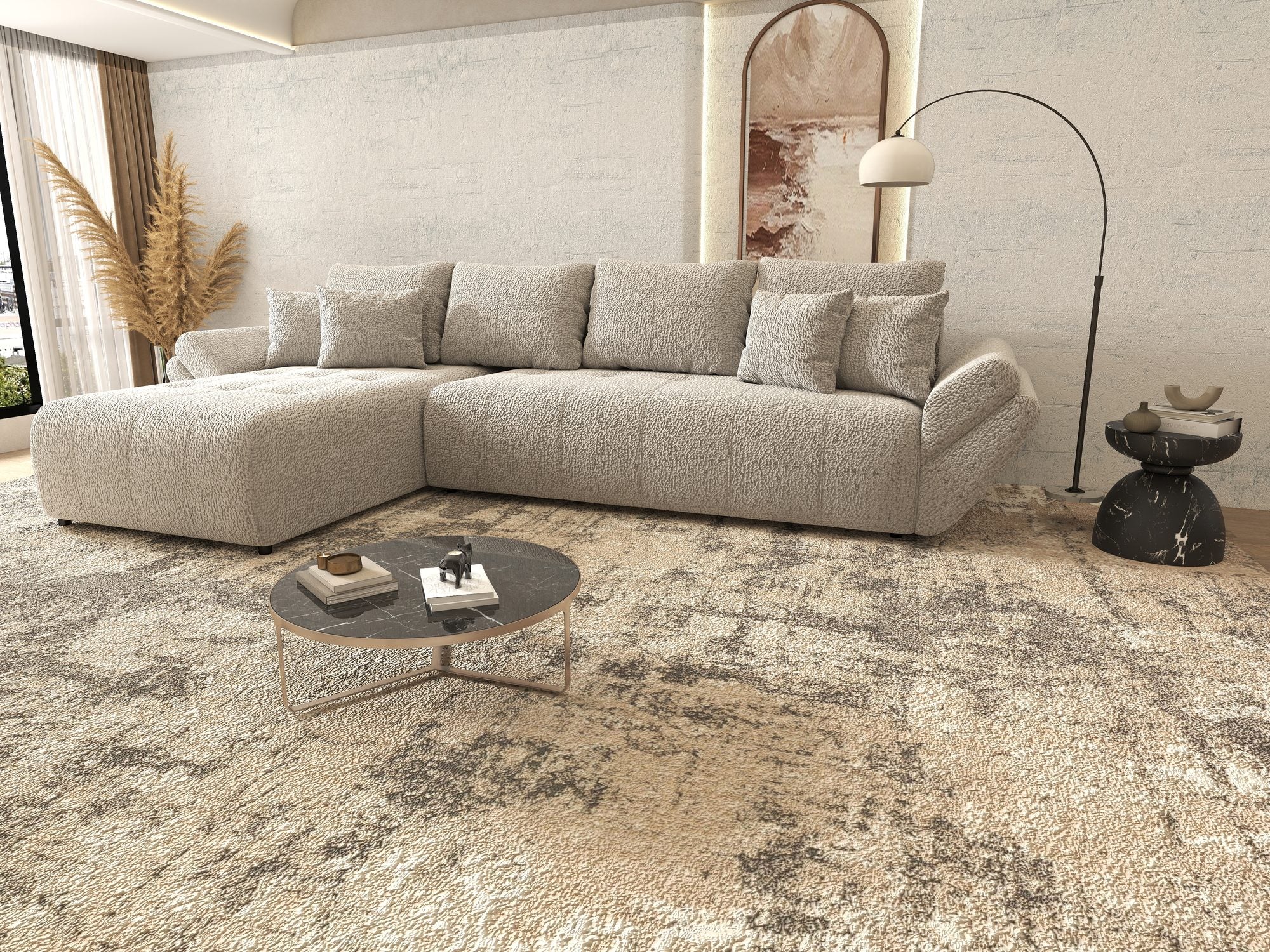 Colțar extensibil dumonde cu ladă de depozitare si sezut confortabil din spuma high-density, Berlin XL Jaguar Gri 19 350x185 cm