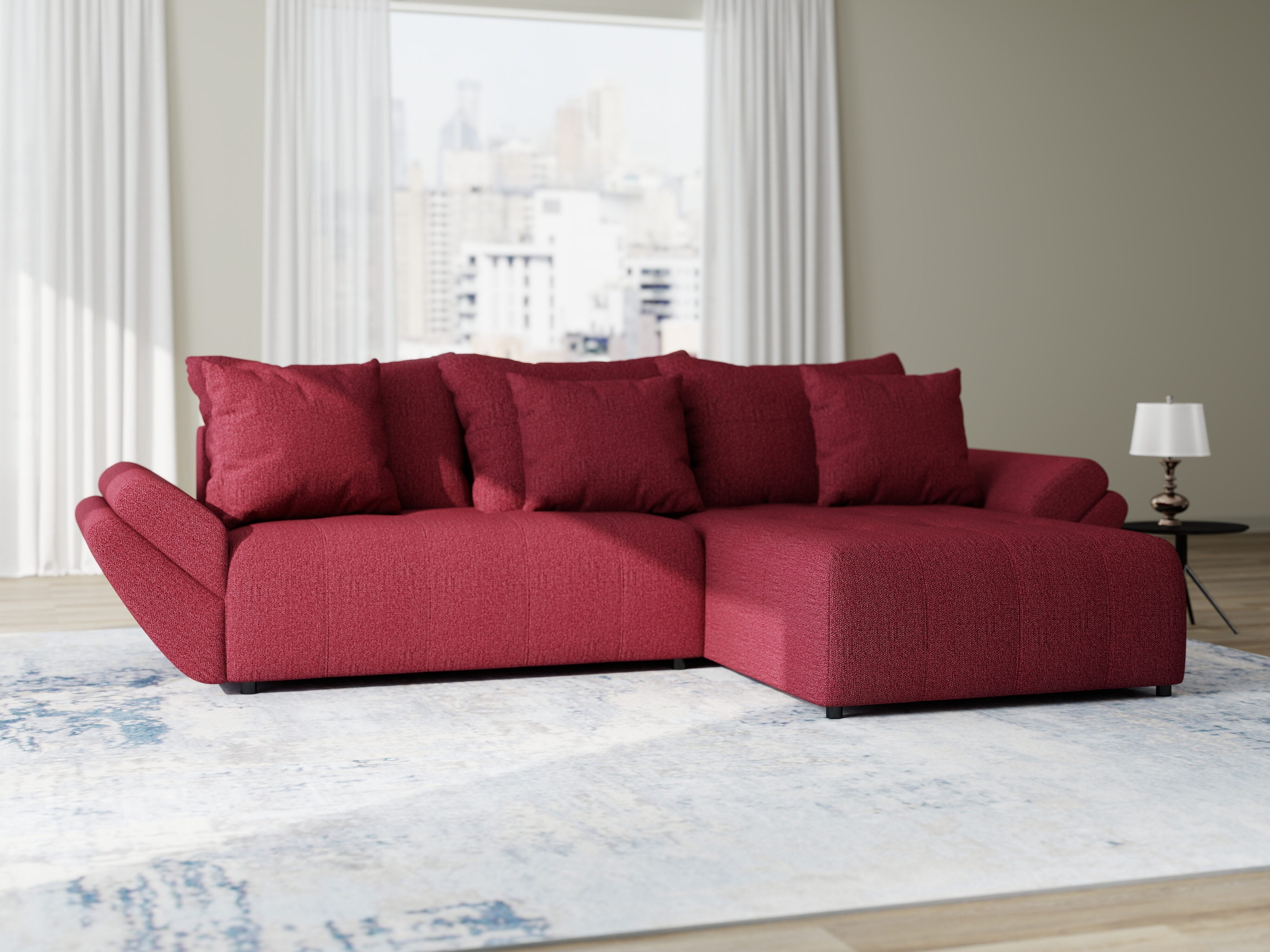 Colțar extensibil dumonde cu ladă de depozitare si sezut confortabil din spuma HR, Berlin Enjoy Rosu 280x185 cm II