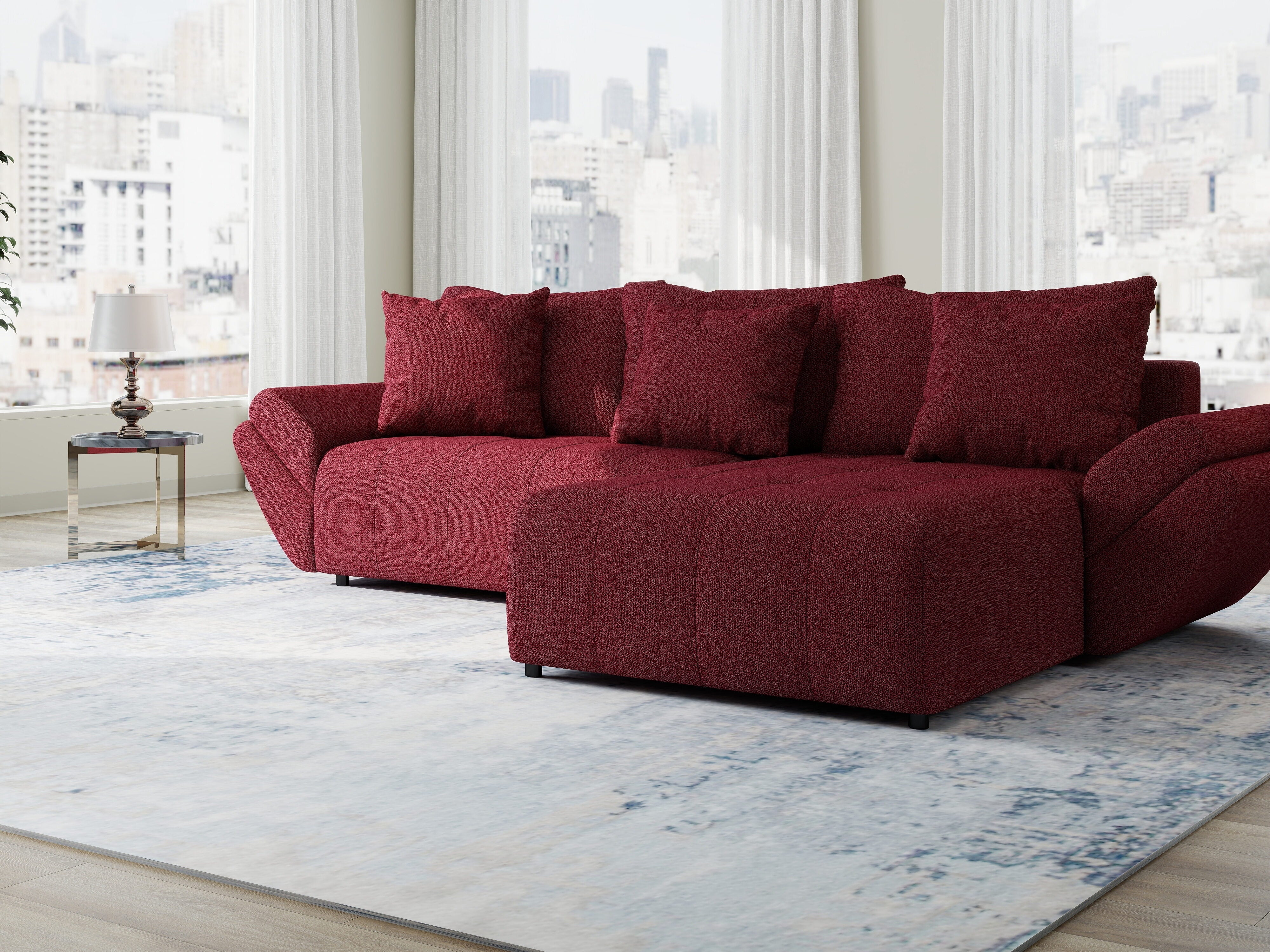 Colțar extensibil dumonde cu ladă de depozitare si sezut confortabil din spuma HR, Berlin Enjoy Rosu 280x185 cm II