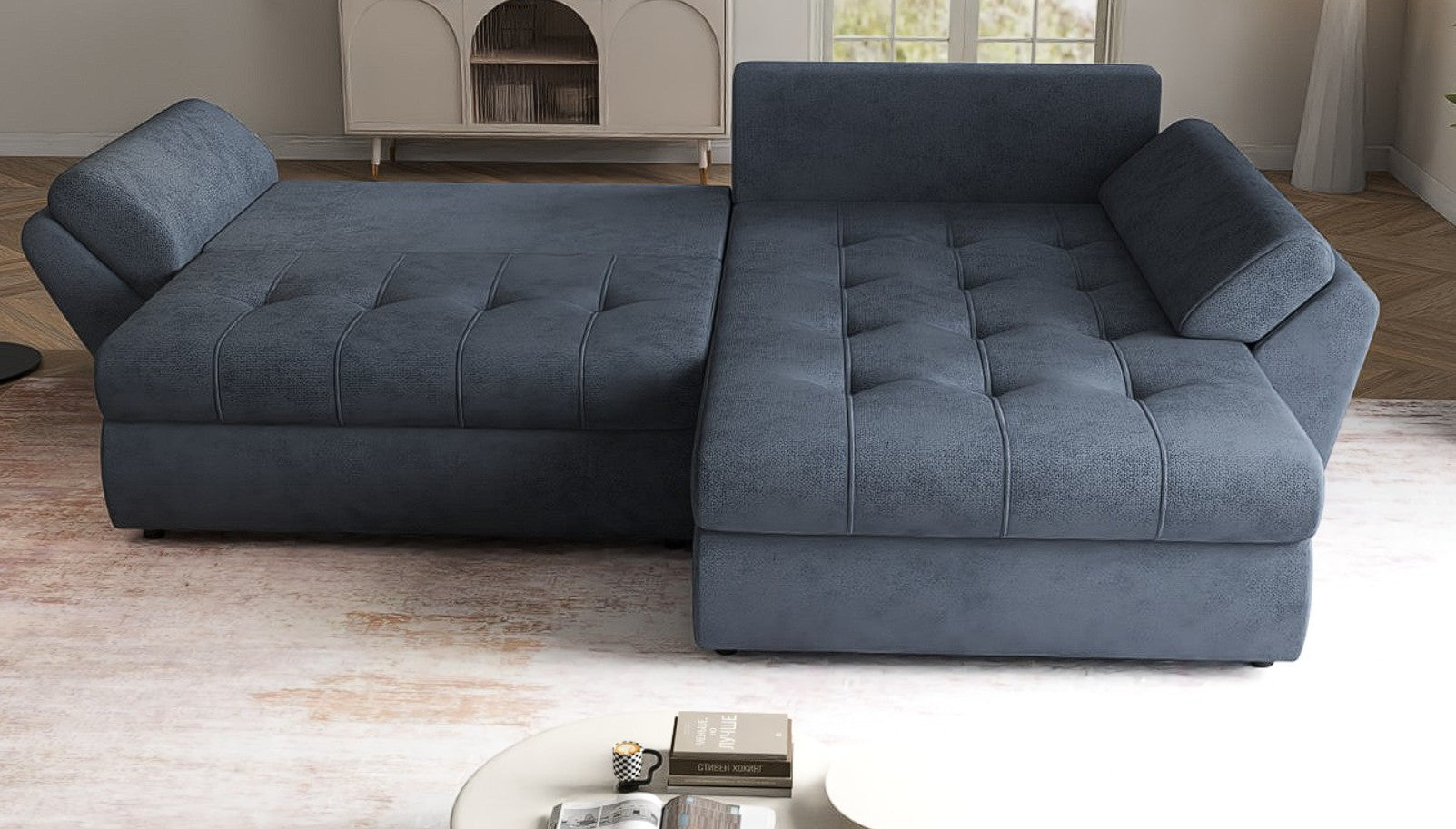 Colțar extensibil dumonde cu ladă de depozitare si sezut confortabil din spuma HR, Loana Enjoy Antracit II 270x185 cm Fabrica