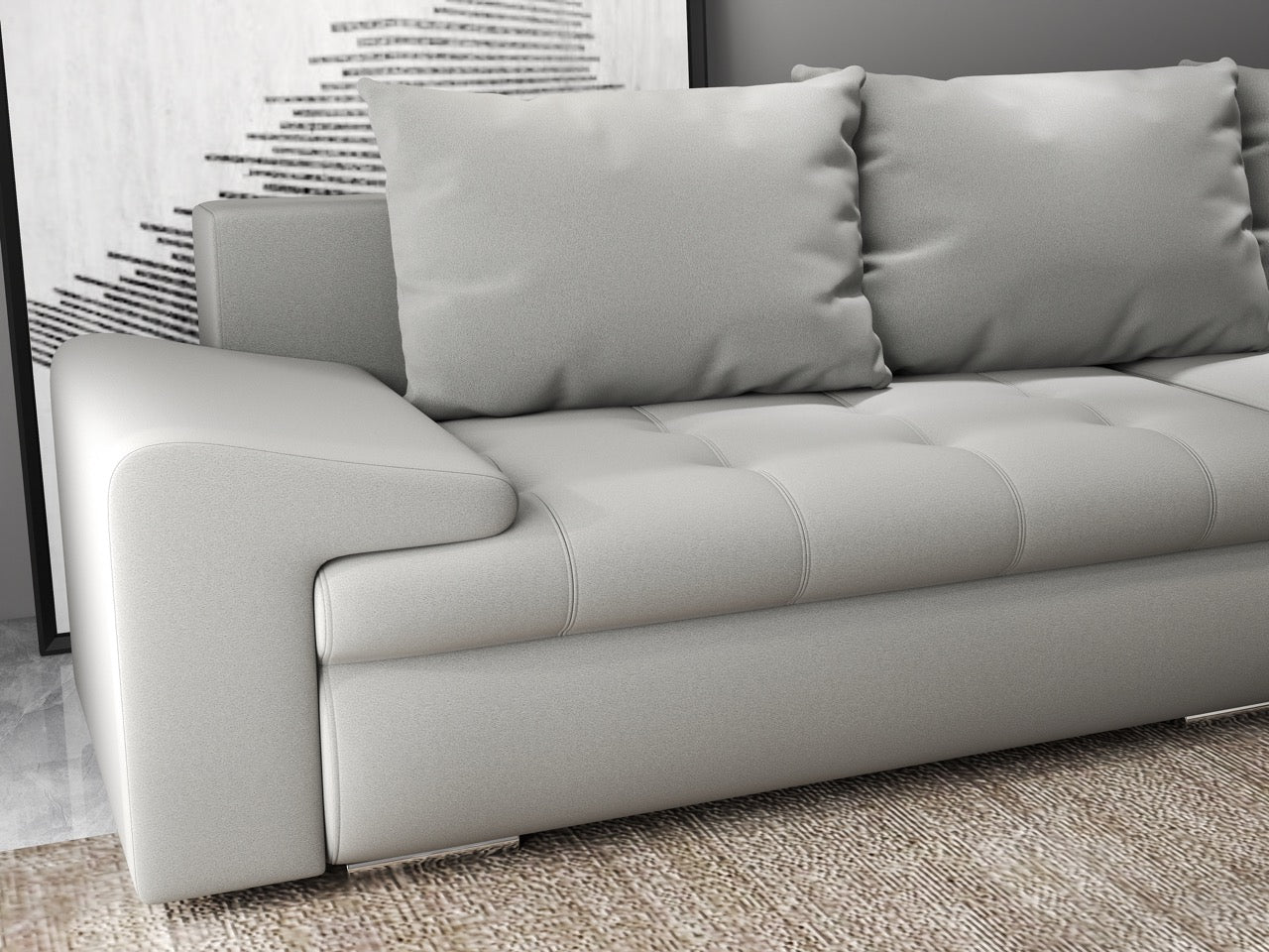 Colțar extensibil dumonde cu ladă de depozitare si sezut confortabil din spuma HR, Leonardo Royal Gri 260x185 cm II Fabrica