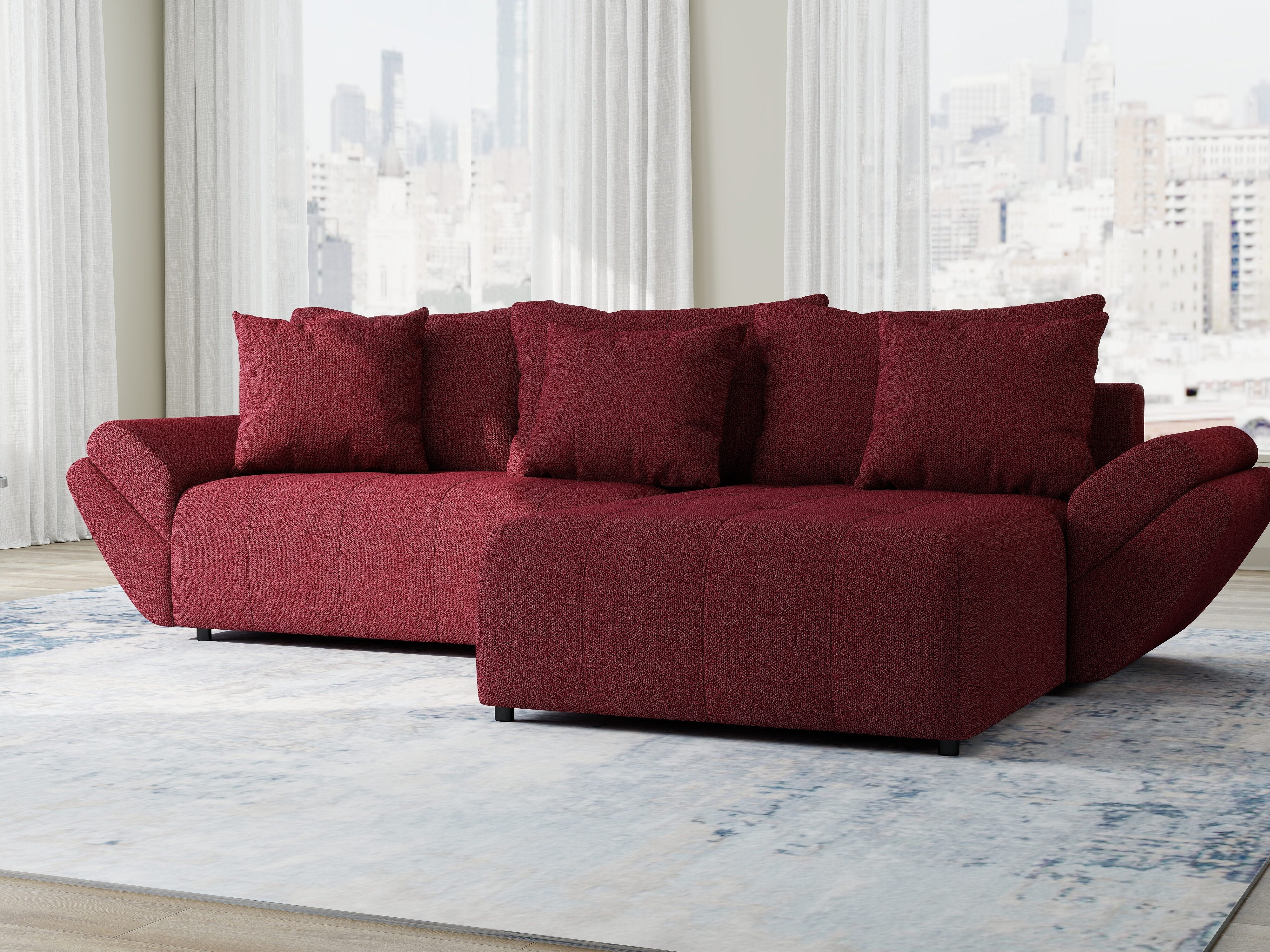 Colțar extensibil dumonde cu ladă de depozitare si sezut confortabil din spuma HR, Berlin Enjoy Rosu 280x185 cm II