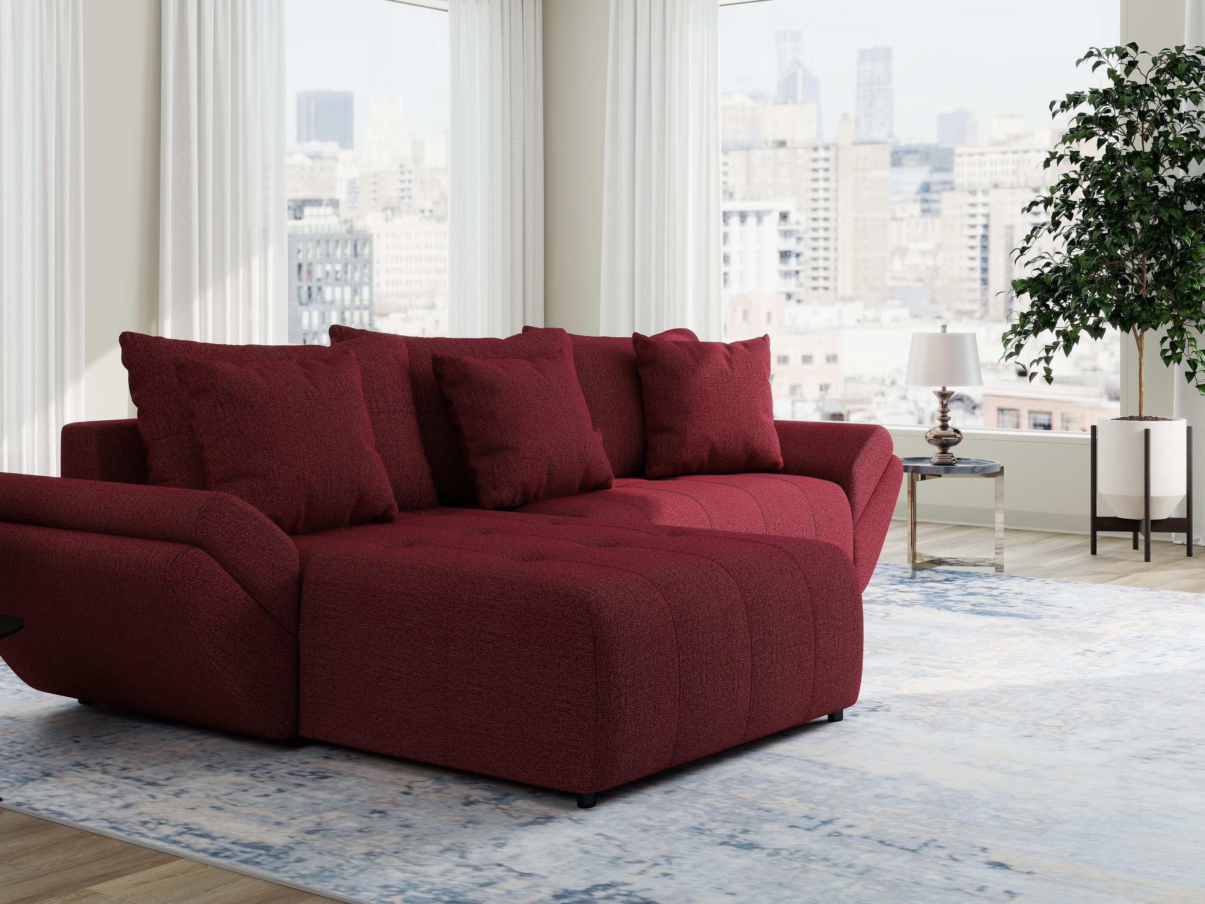 Colțar extensibil dumonde cu ladă de depozitare si sezut confortabil din spuma HR, Berlin Enjoy Rosu 280x185 cm