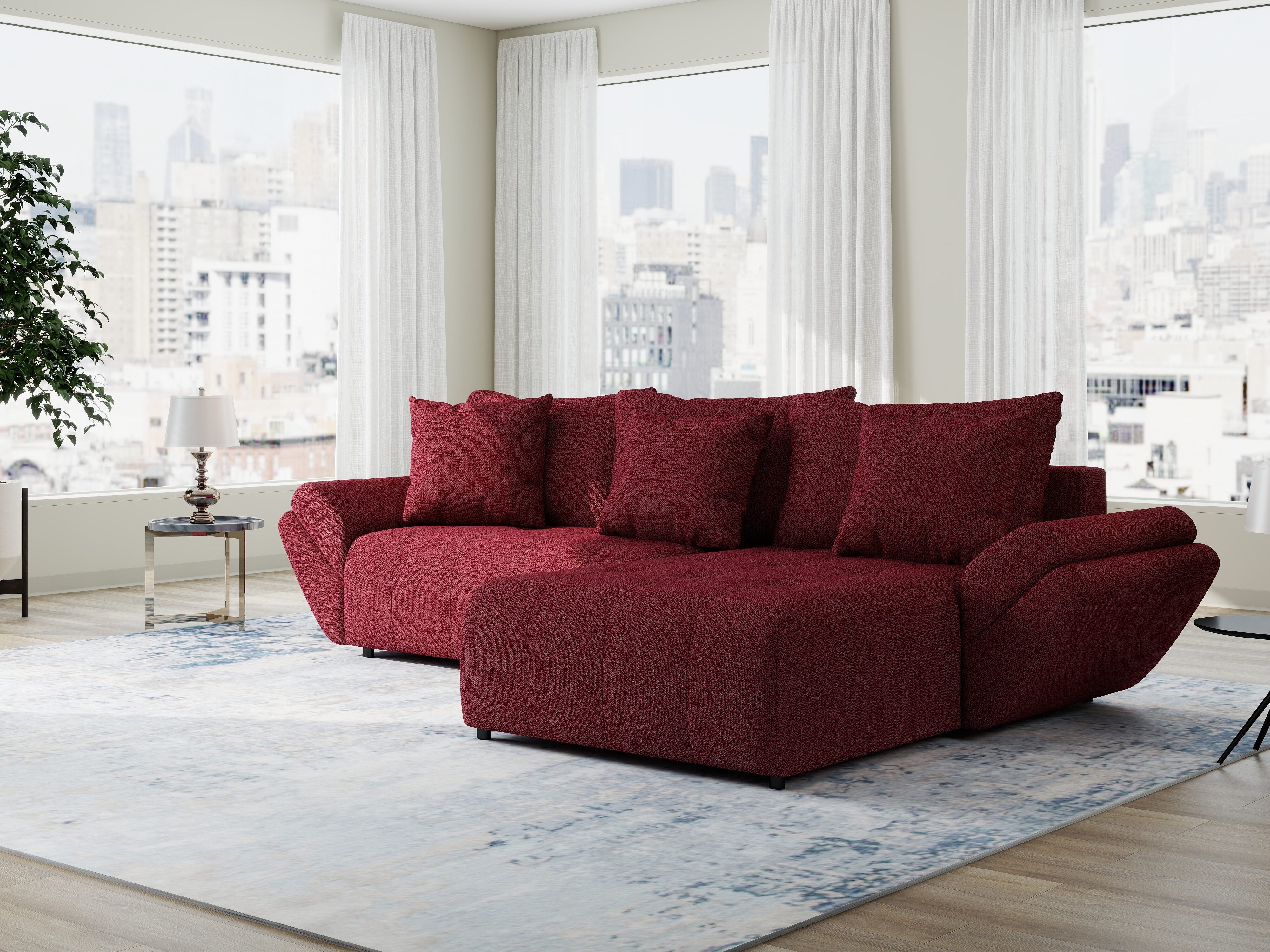 Colțar extensibil dumonde cu ladă de depozitare si sezut confortabil din spuma HR, Berlin Enjoy Rosu 280x185 cm II