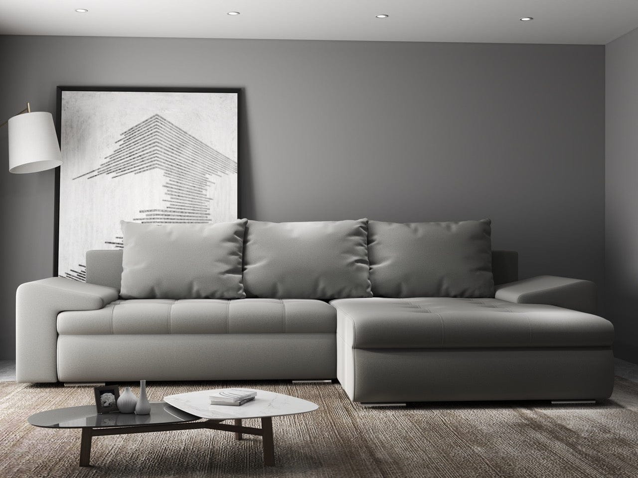 Colțar extensibil dumonde cu ladă de depozitare si sezut confortabil din spuma HR, Leonardo Royal Gri 260x185 cm II Fabrica