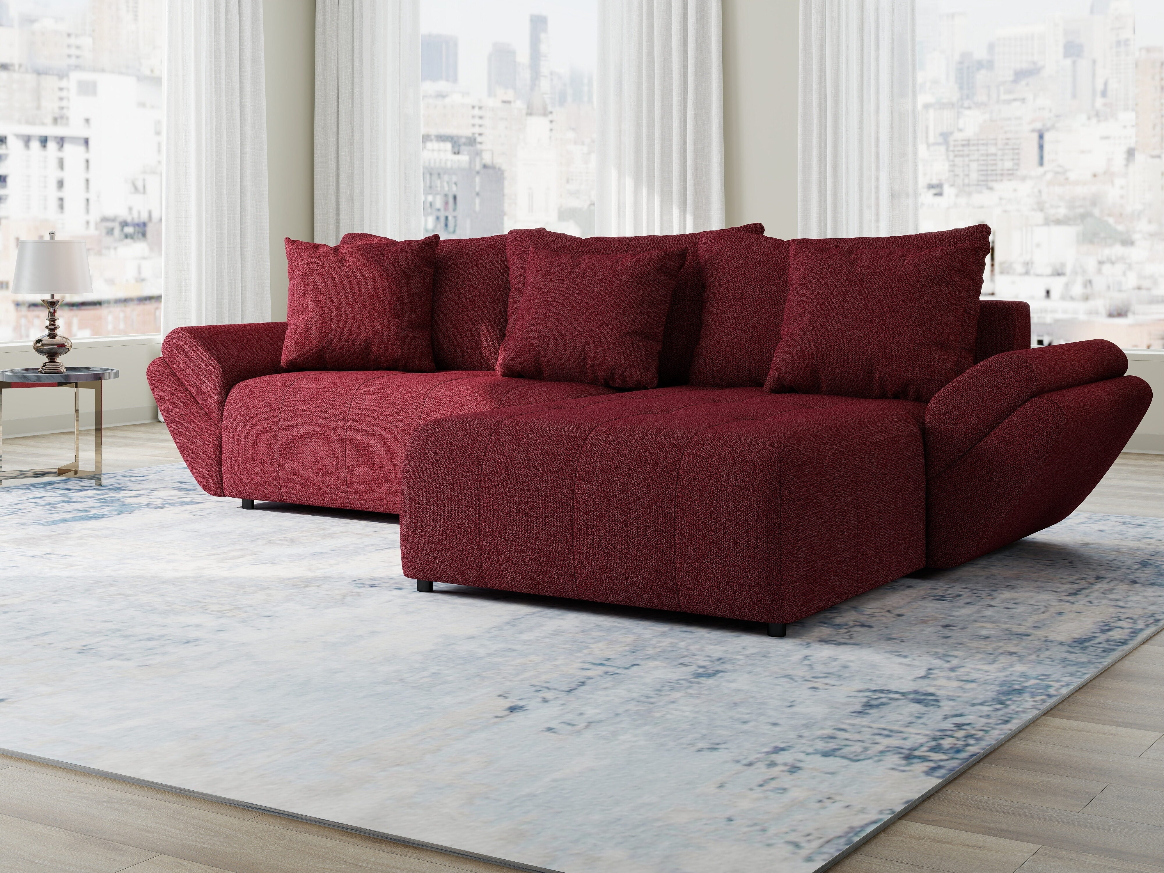 Colțar extensibil dumonde cu ladă de depozitare si sezut confortabil din spuma HR, Berlin Enjoy Rosu 280x185 cm II