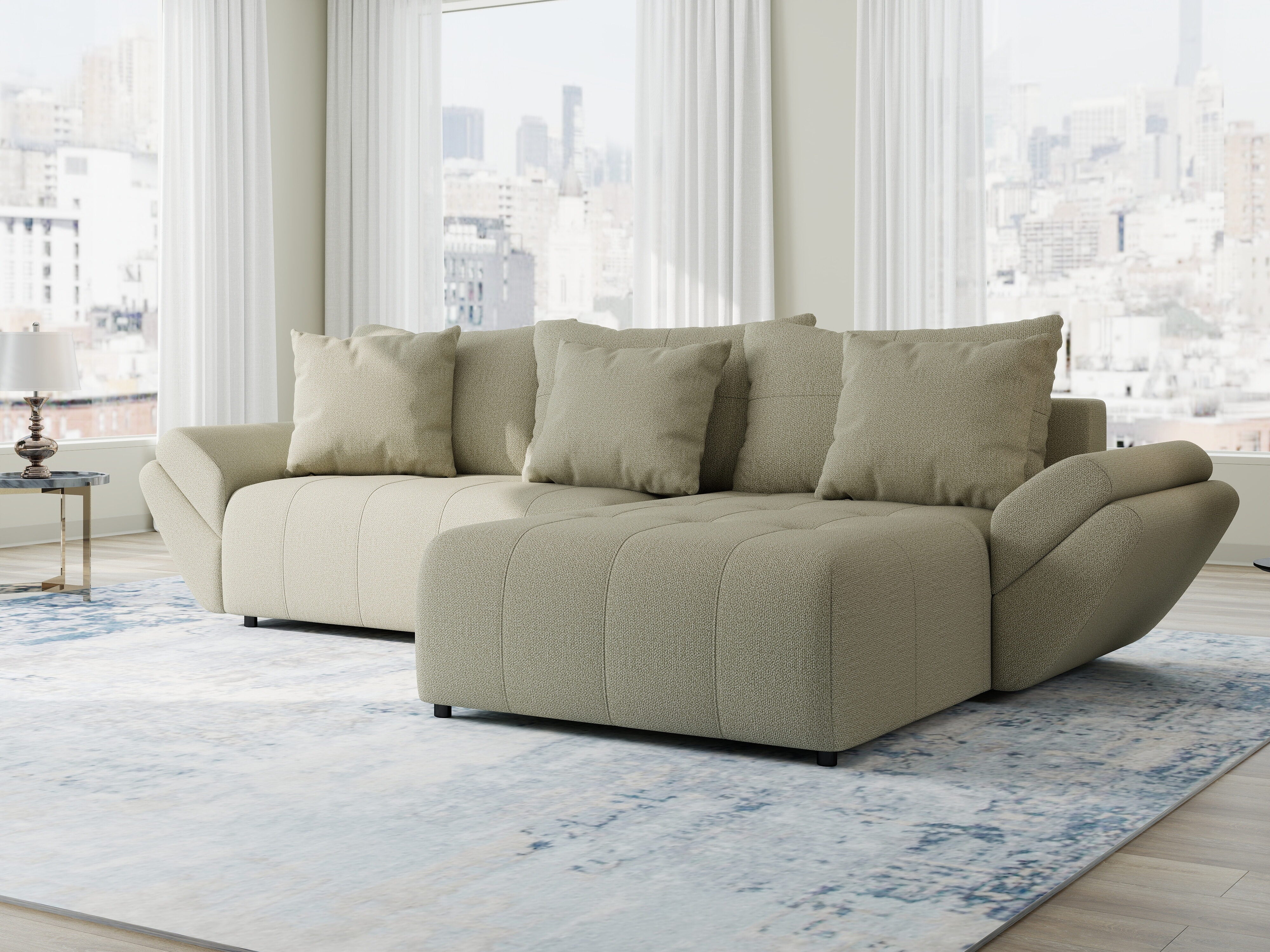 Colțar extensibil dumonde cu ladă de depozitare si sezut confortabil din spuma HR, Berlin Enjoy Bej 280x185 cm II