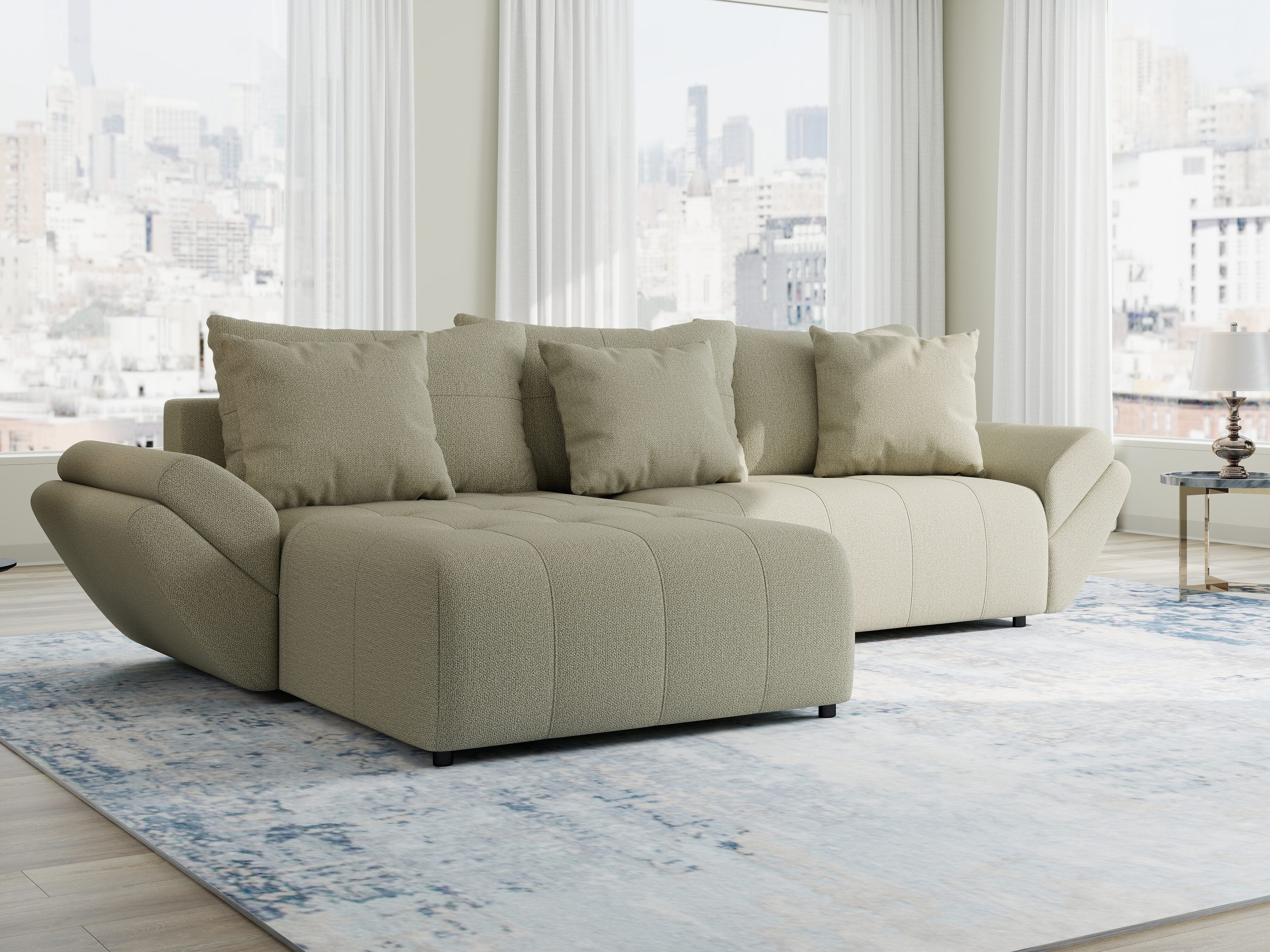 Colțar extensibil dumonde cu ladă de depozitare si sezut confortabil din spuma HR, Berlin Enjoy Bej 280x185 cm