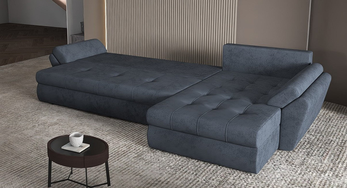 Colțar extensibil dumonde cu ladă de depozitare si sezut confortabil din spuma HR, Loana XL Enjoy Antracit 335x185 cm Fabrica