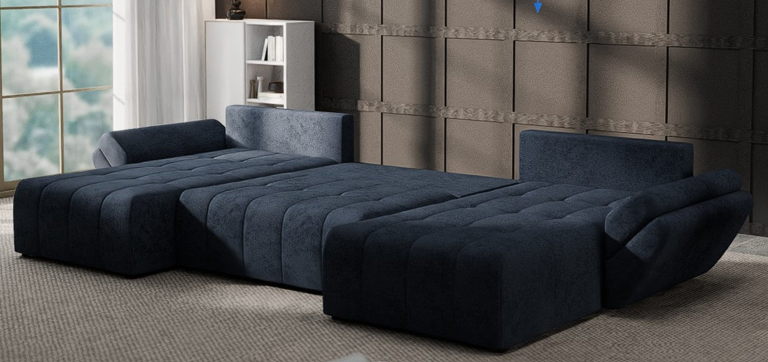 Colțar extensibil dumonde cu ladă de depozitare si sezut confortabil din spuma HR, Berlin U Enjoy Antracit 380x180 cm Fabrica