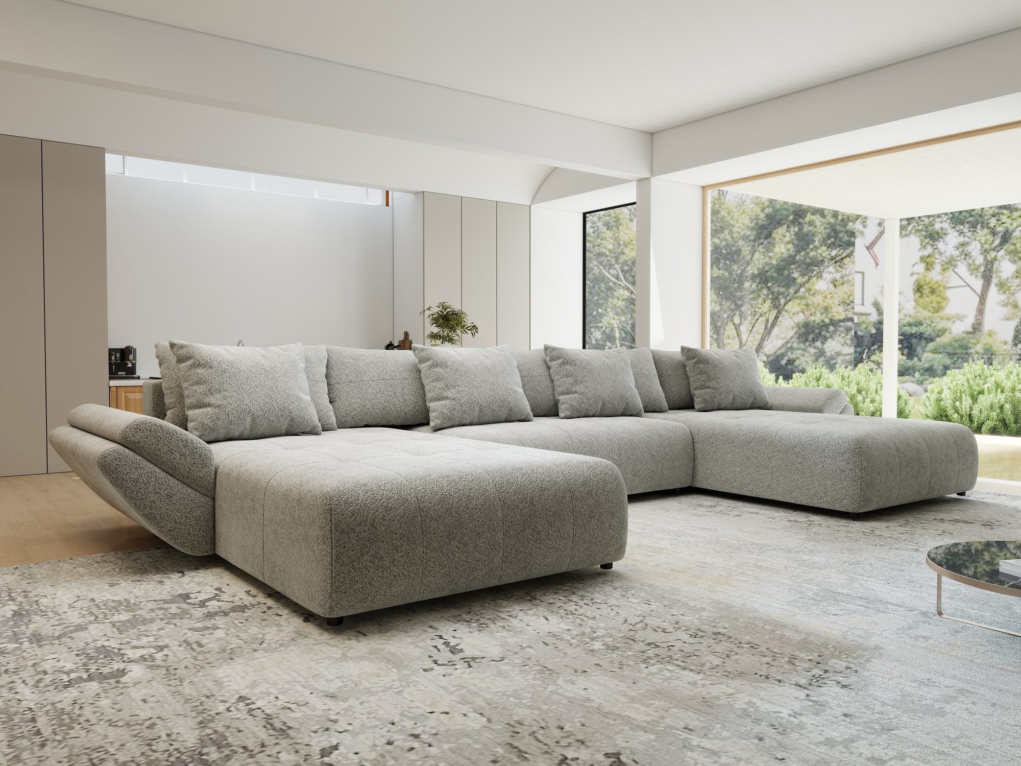 Colțar extensibil dumonde cu ladă de depozitare si sezut confortabil din spuma high-density, Berlin U Arena Gri 15 380x180 cm