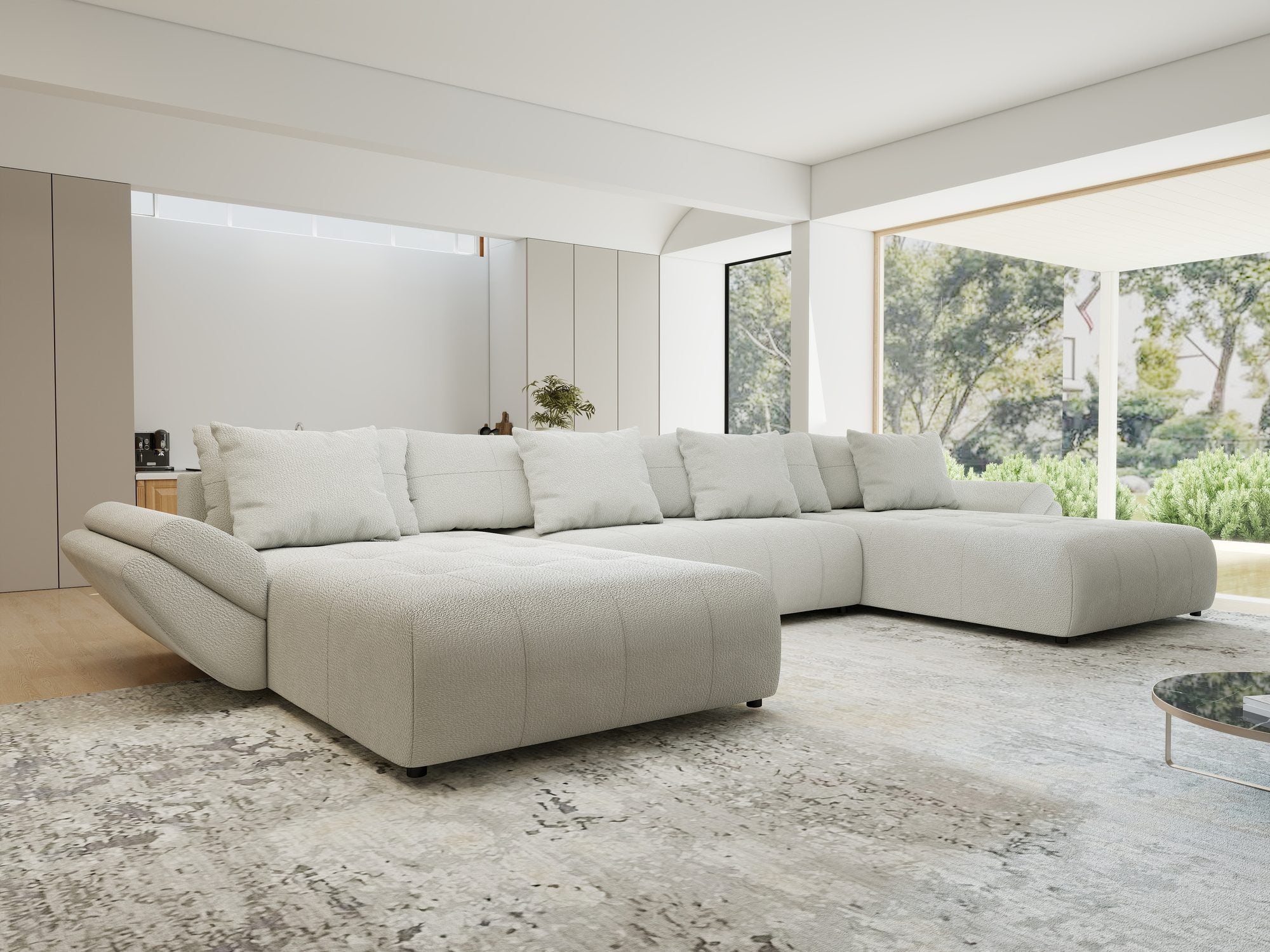 Colțar extensibil dumonde cu ladă de depozitare si sezut confortabil din spuma high-density, Berlin U Vibe Bej 03 380x180 cm