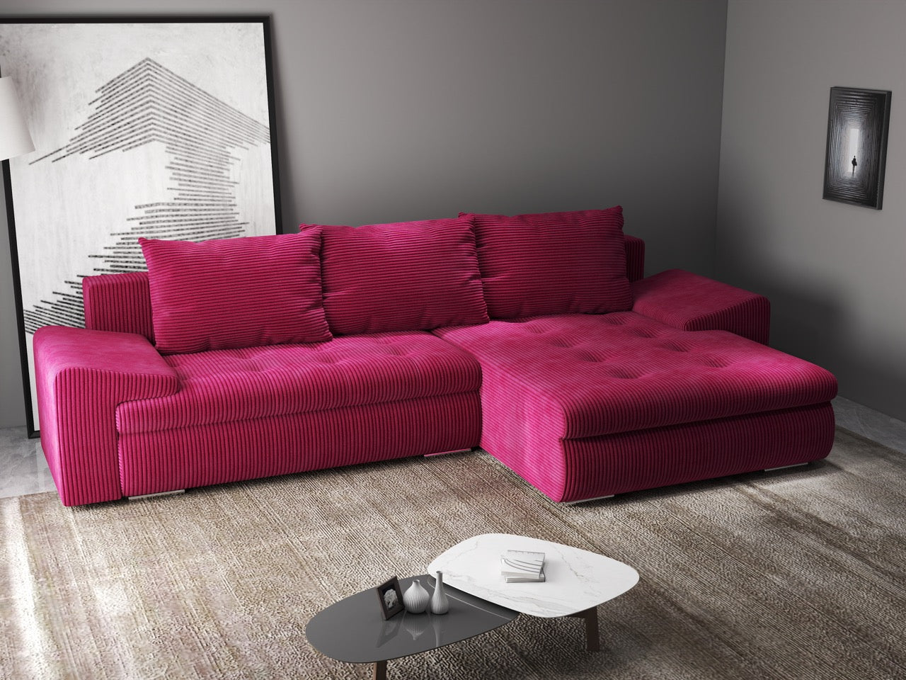 Colțar extensibil dumonde cu ladă de depozitare si sezut confortabil din spuma HR, Leonardo Zoom Rosu 260x185 cm II Fabrica