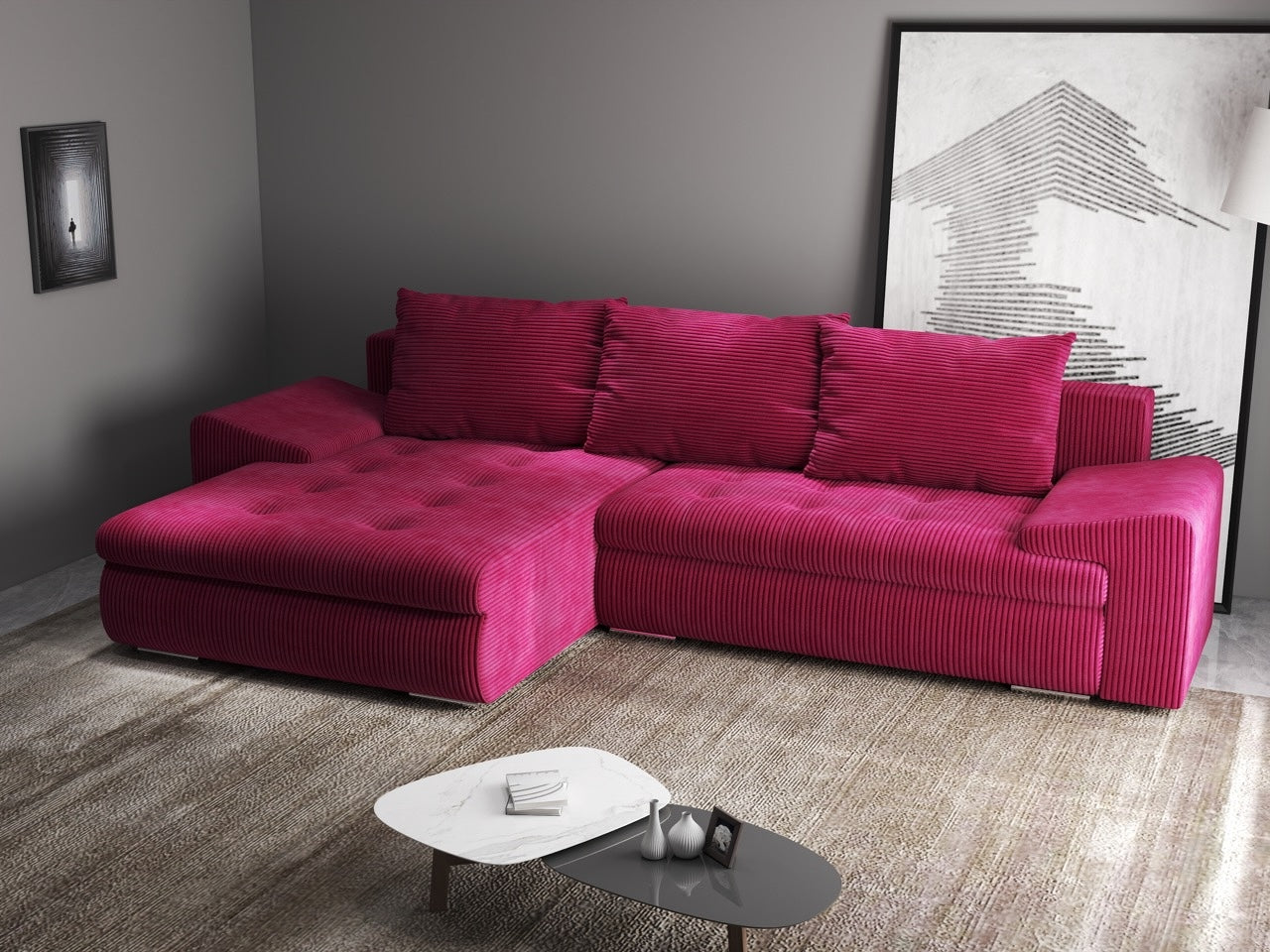 Colțar extensibil dumonde cu ladă de depozitare si sezut confortabil din spuma HR, Leonardo Zoom Rosu 260x185 cm Fabrica