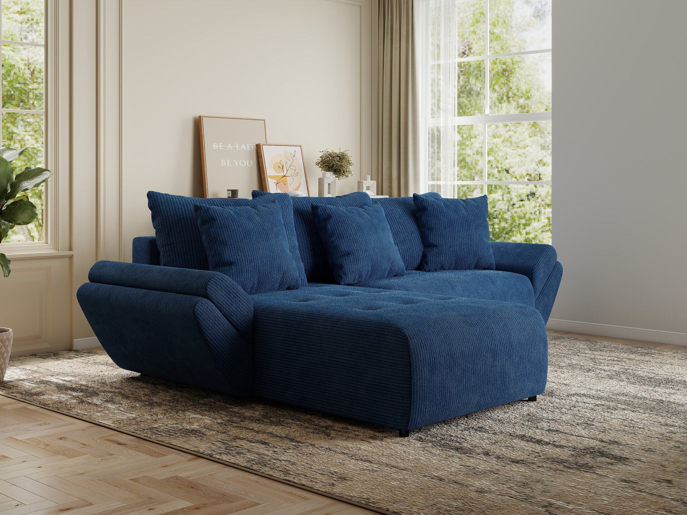 Colțar extensibil dumonde cu ladă de depozitare si sezut confortabil din spuma HR, Berlin Zoom Albastru 280x185 cm