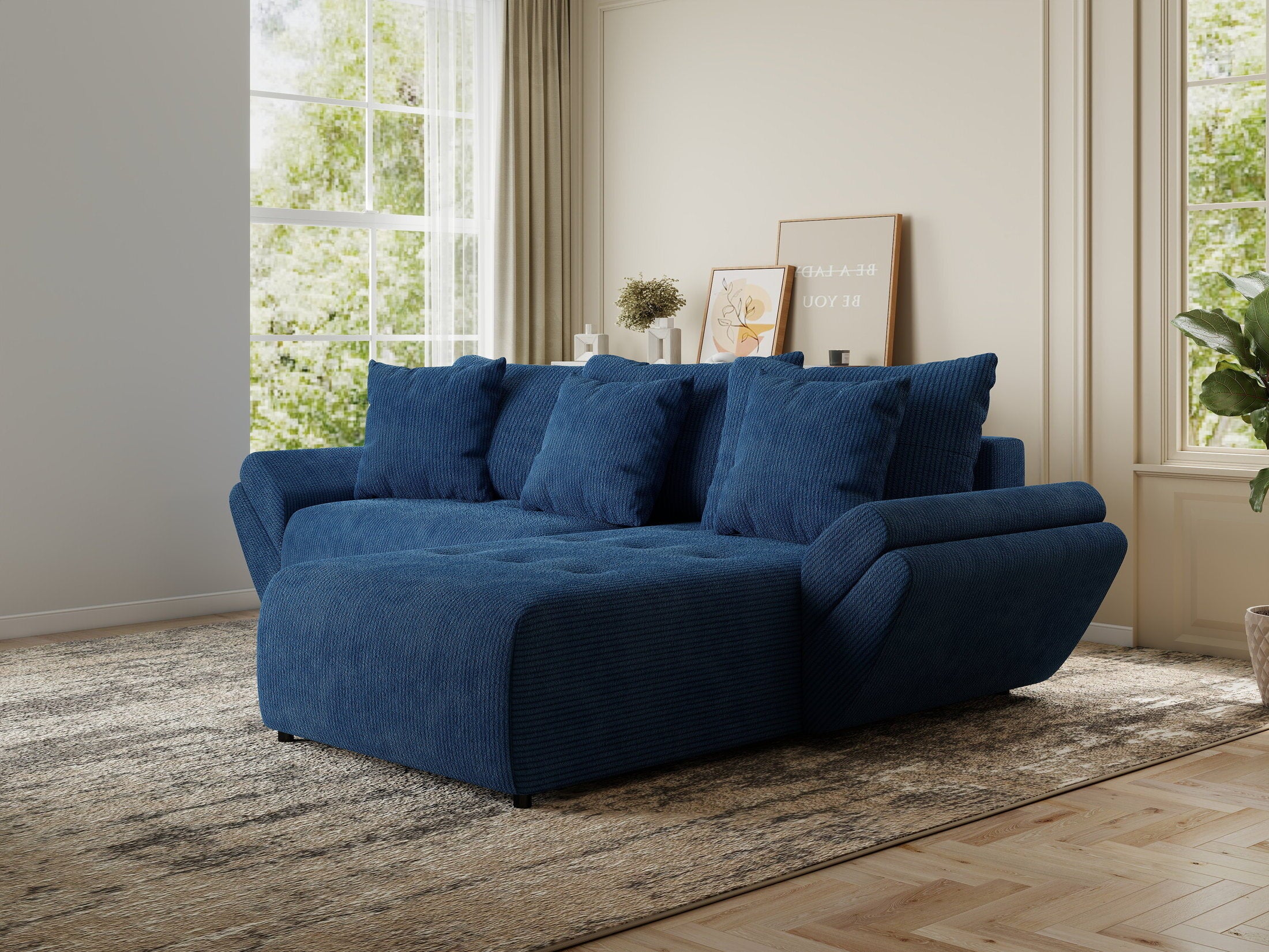 Colțar extensibil dumonde cu ladă de depozitare si sezut confortabil din spuma HR, Berlin Zoom Albastru 280x185 cm II