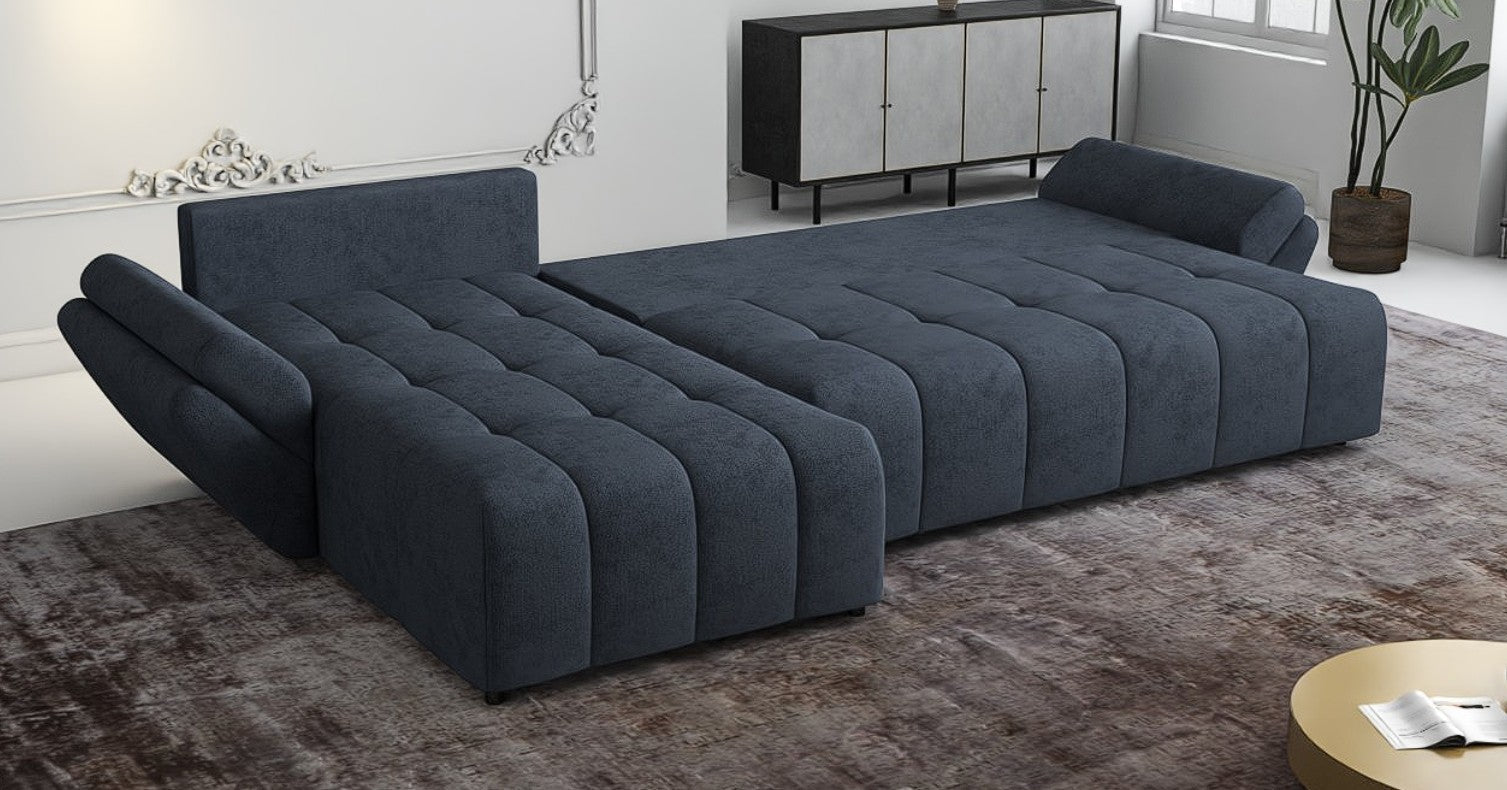 Colțar extensibil dumonde cu ladă de depozitare si sezut confortabil din spuma HR, Berlin XL Enjoy Antracit 350x185 cm Fabrica