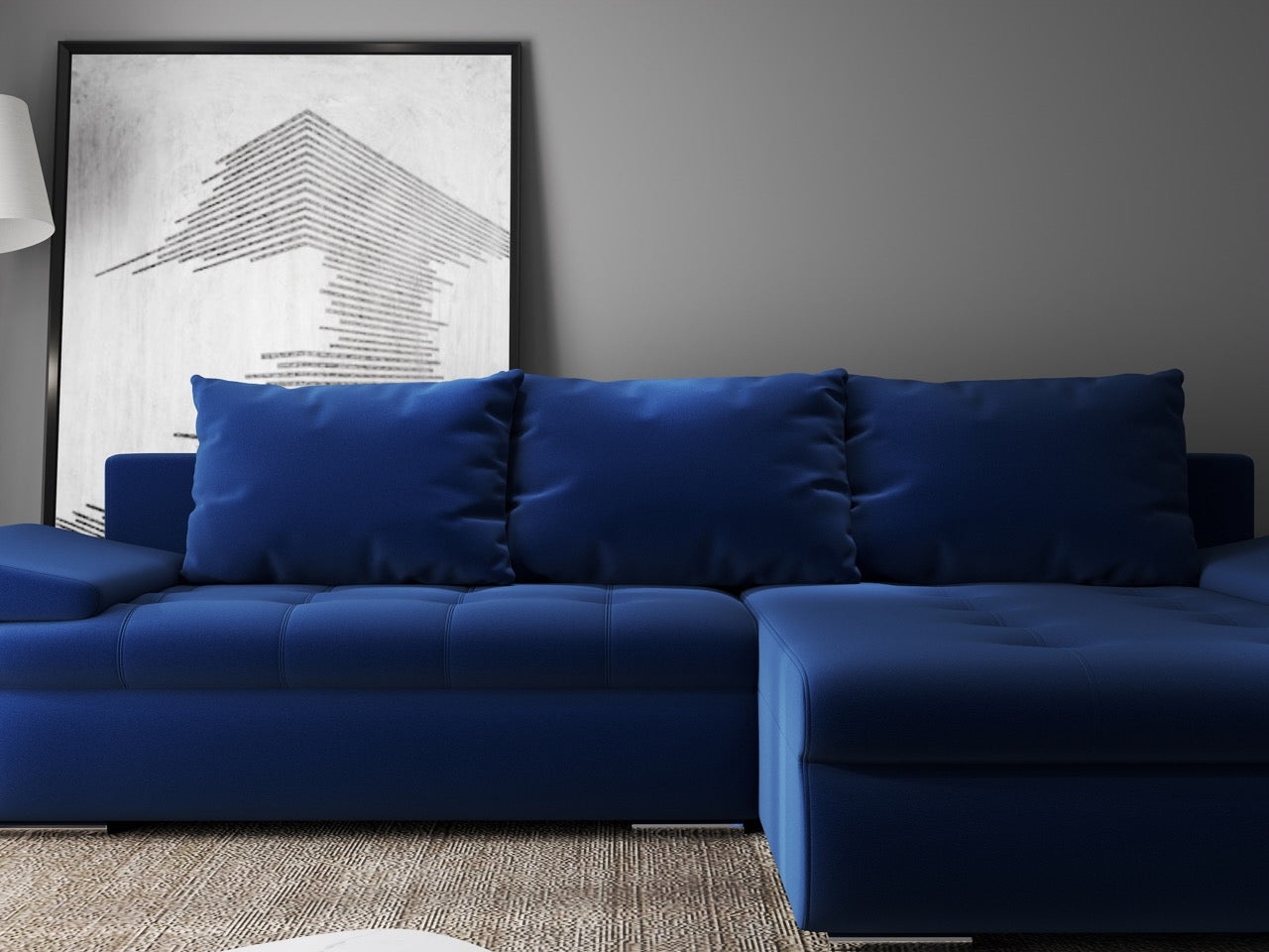 Colțar extensibil dumonde cu ladă de depozitare si sezut confortabil din spuma HR, Leonardo Royal Albastru 260x185 cm II Fabrica