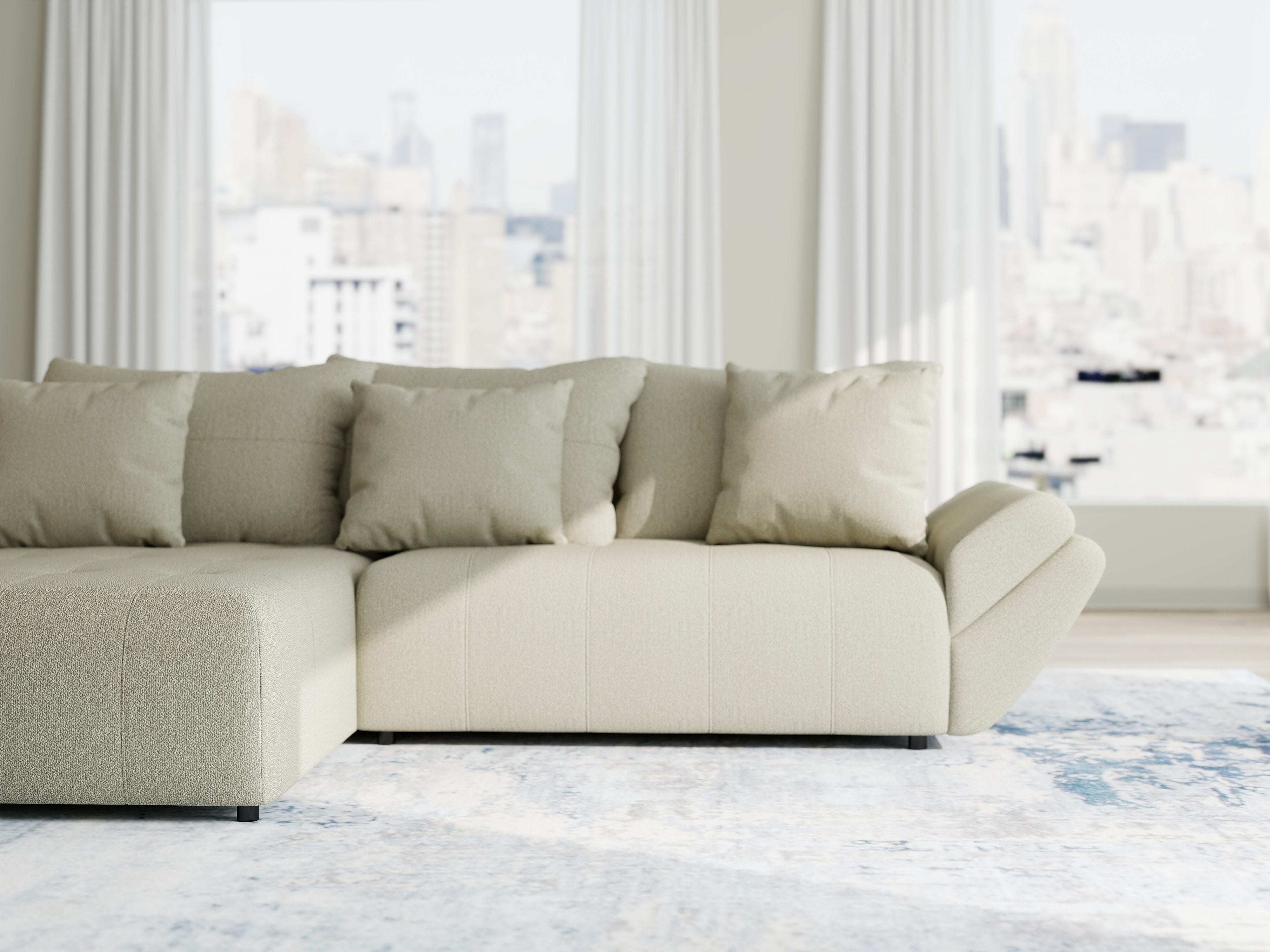 Colțar extensibil dumonde cu ladă de depozitare si sezut confortabil din spuma HR, Berlin Enjoy Bej 280x185 cm