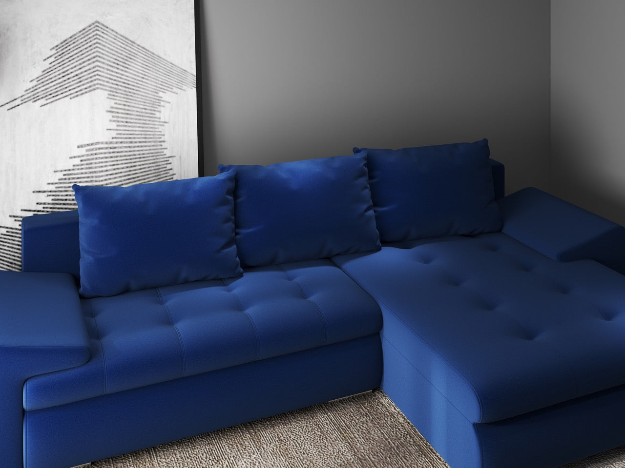 Colțar extensibil dumonde cu ladă de depozitare si sezut confortabil din spuma HR, Leonardo Royal Albastru 260x185 cm II Fabrica