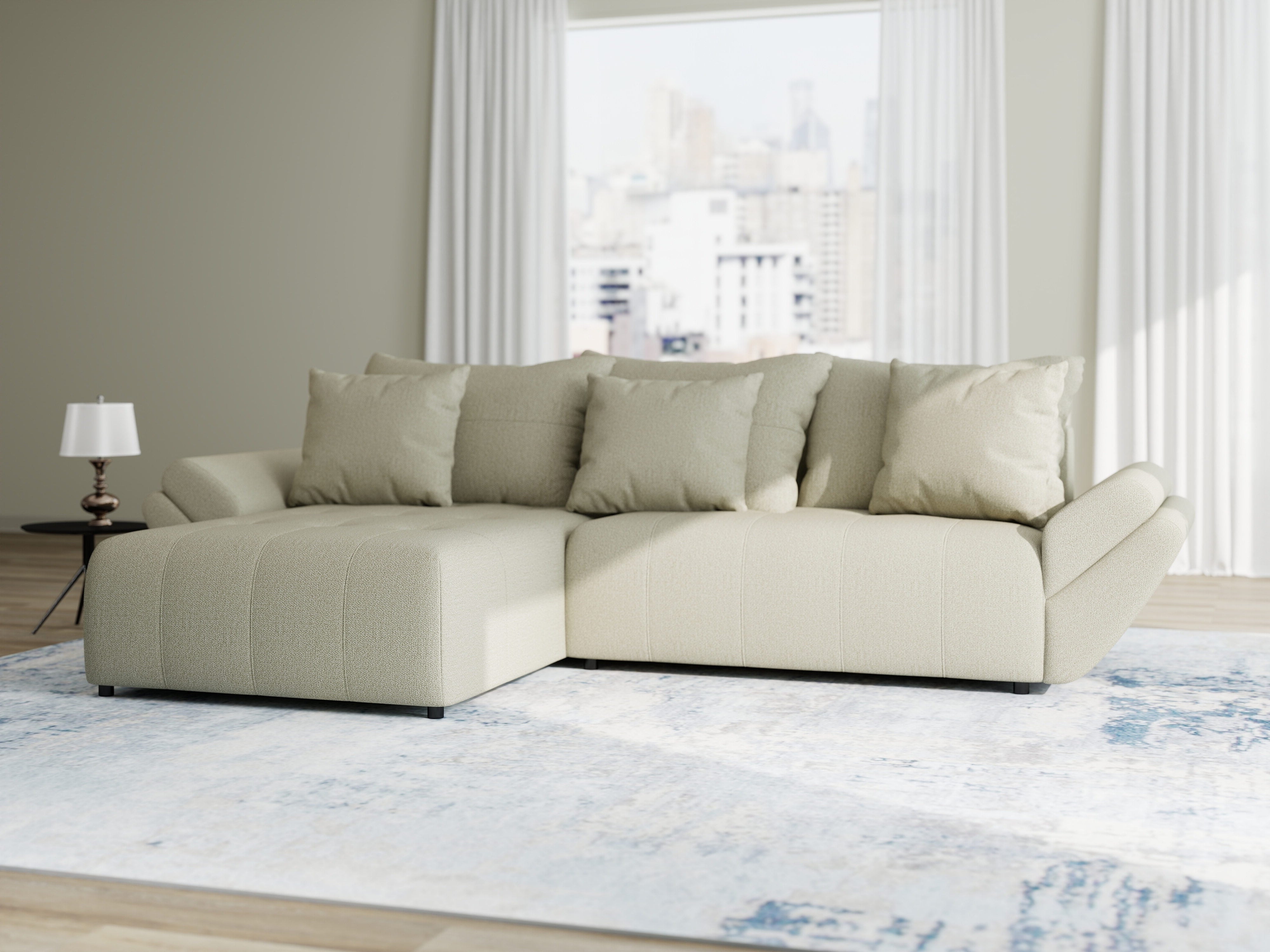 Colțar extensibil dumonde cu ladă de depozitare si sezut confortabil din spuma HR, Berlin Enjoy Bej 280x185 cm