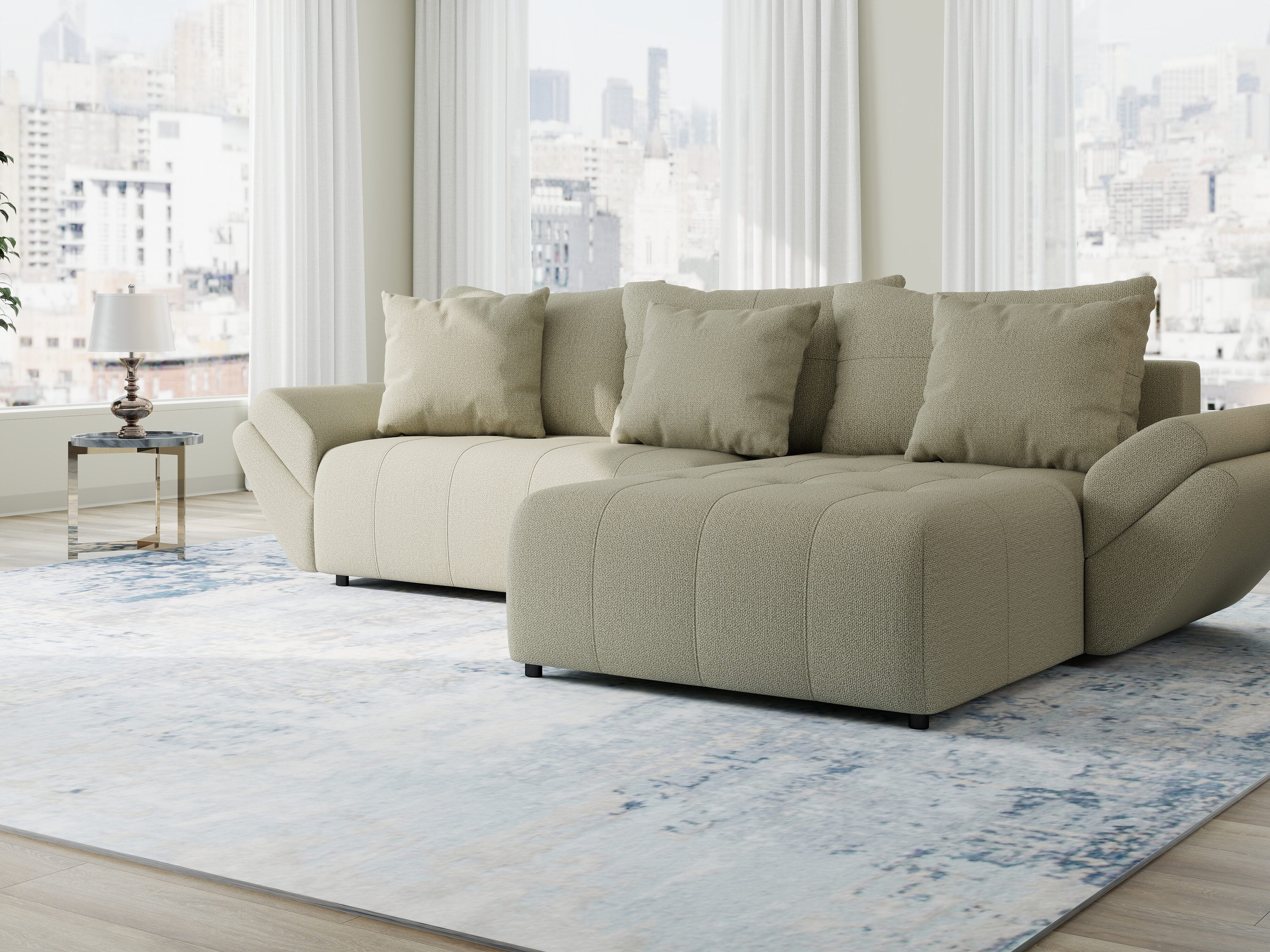 Colțar extensibil dumonde cu ladă de depozitare si sezut confortabil din spuma HR, Berlin Enjoy Bej 280x185 cm II