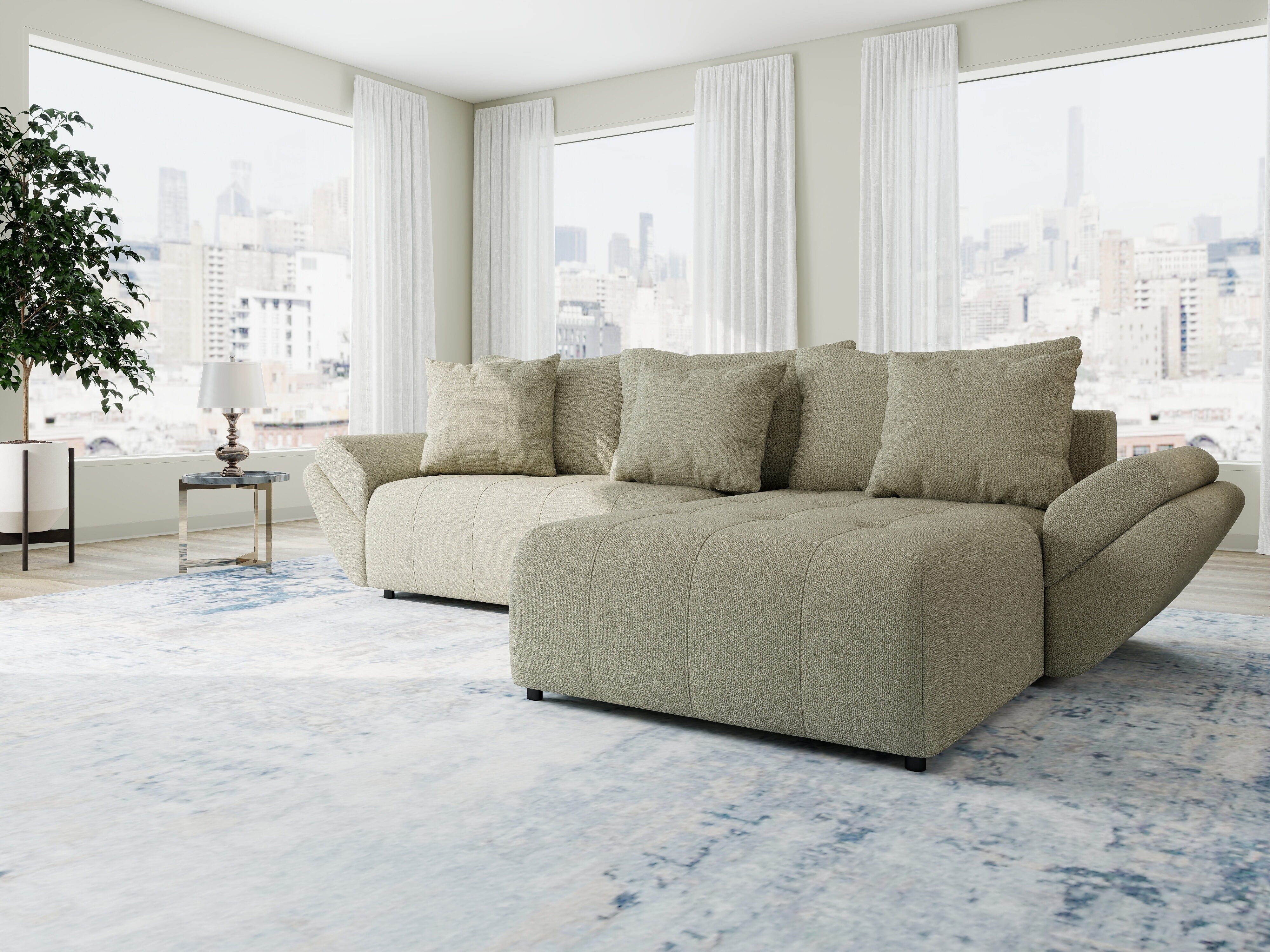 Colțar extensibil dumonde cu ladă de depozitare si sezut confortabil din spuma HR, Berlin Enjoy Bej 280x185 cm II