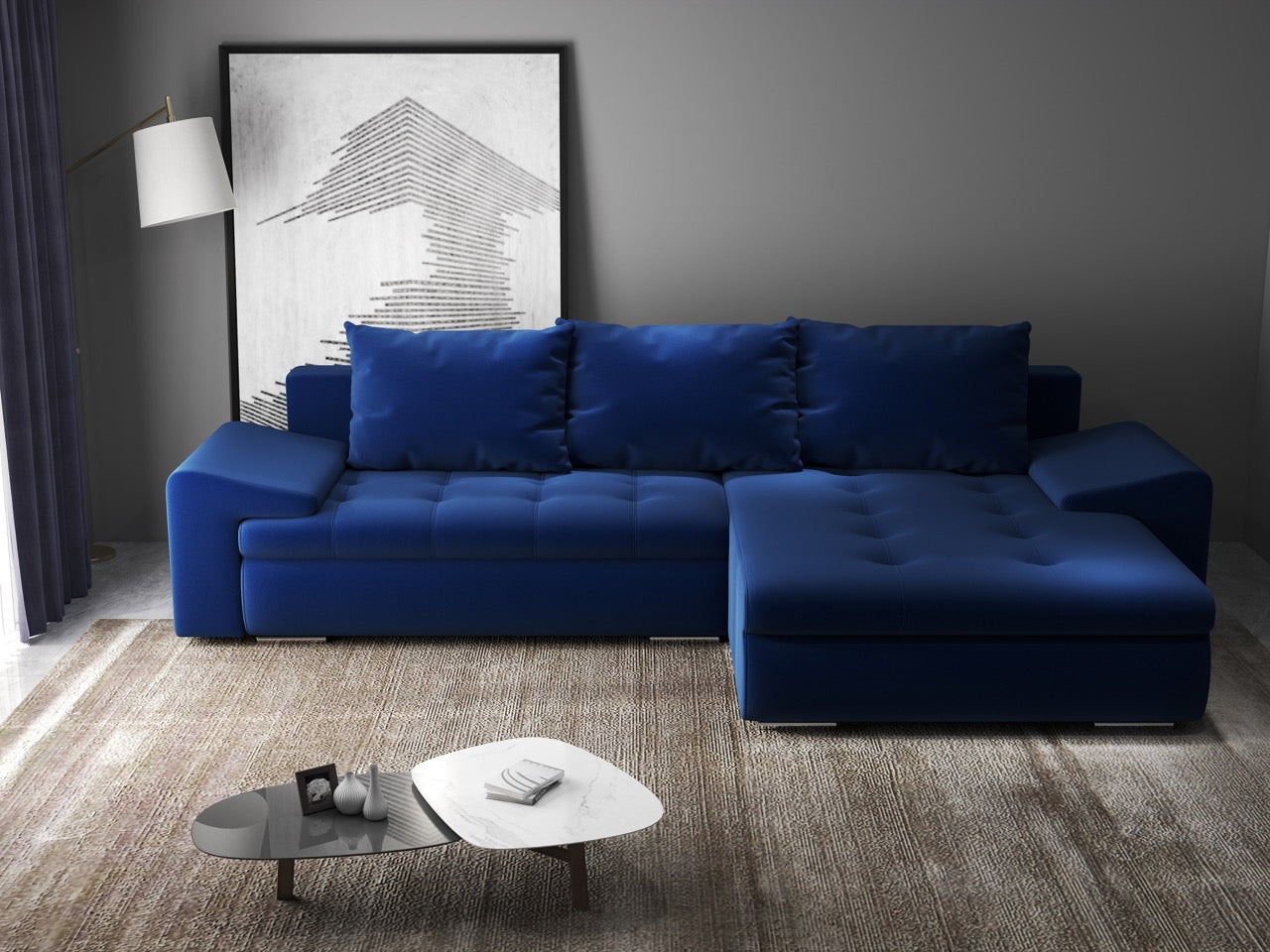 Colțar extensibil dumonde cu ladă de depozitare si sezut confortabil din spuma HR, Leonardo Royal Albastru 260x185 cm II Fabrica