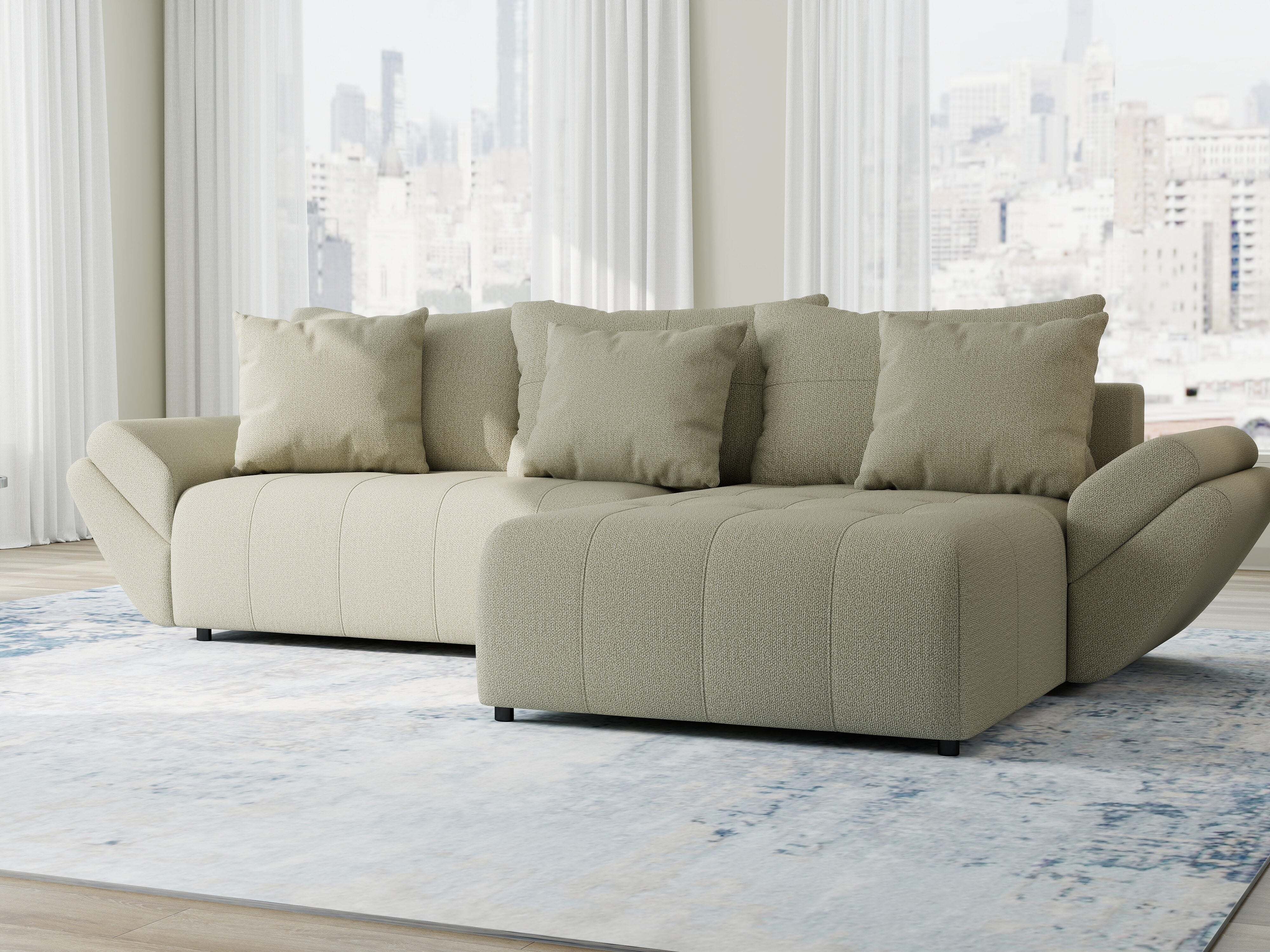 Colțar extensibil dumonde cu ladă de depozitare si sezut confortabil din spuma HR, Berlin Enjoy Bej 280x185 cm II