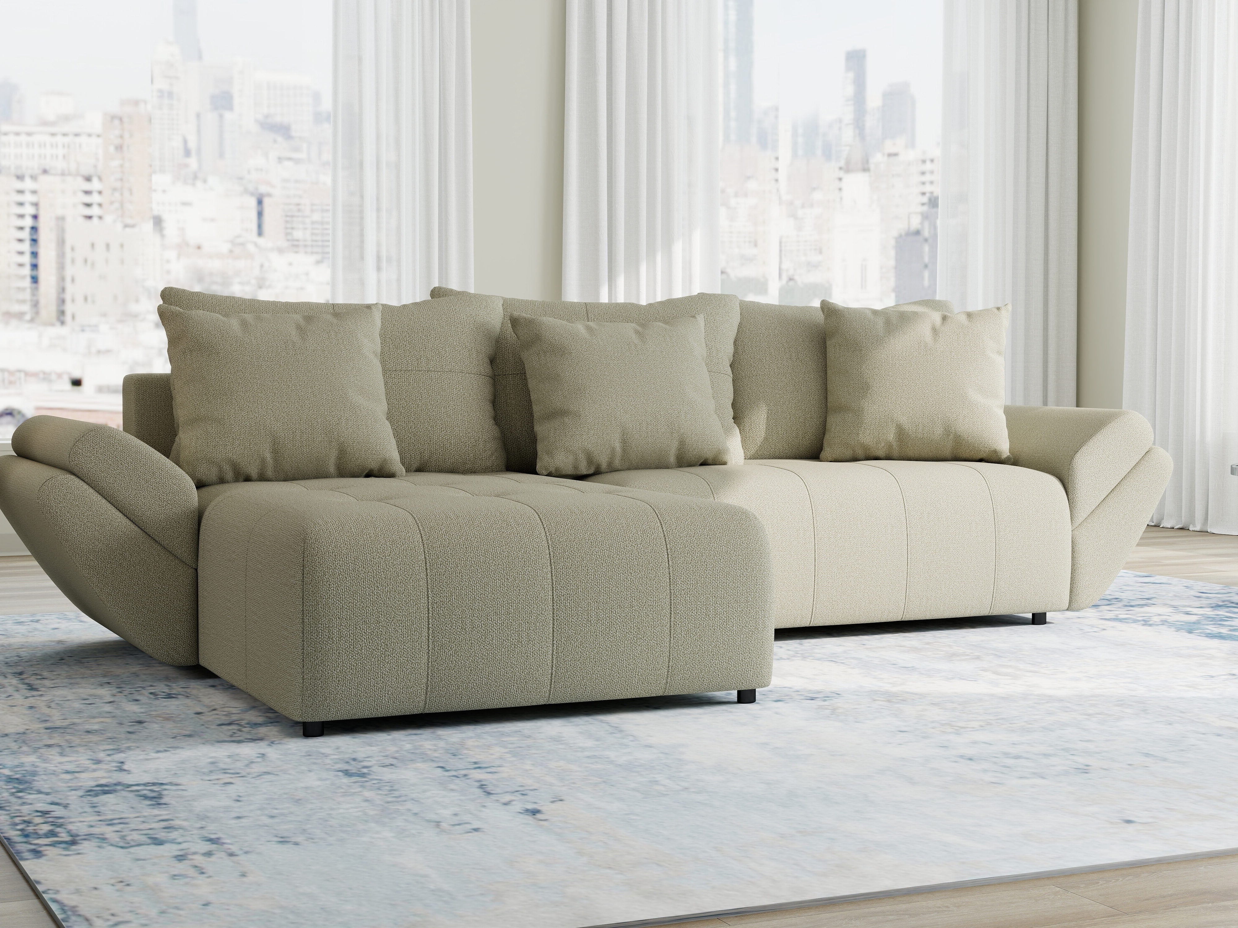 Colțar extensibil dumonde cu ladă de depozitare si sezut confortabil din spuma HR, Berlin Enjoy Bej 280x185 cm